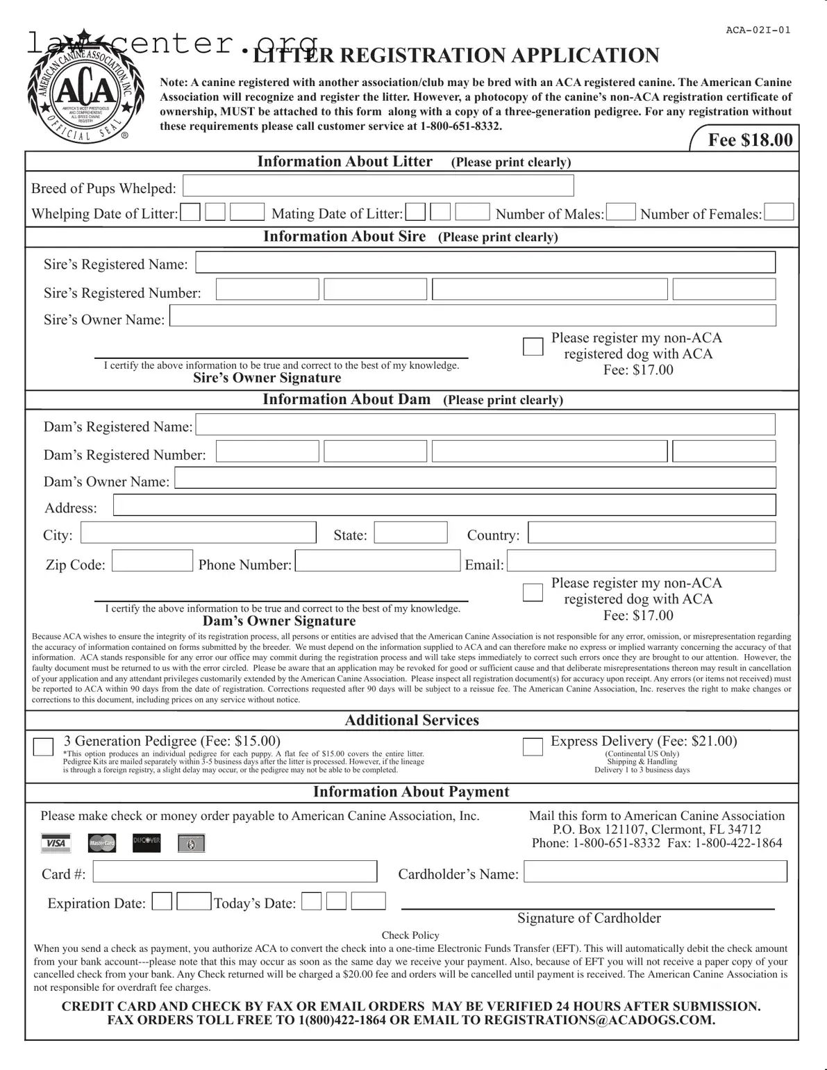 Get Aca Litter Registration Form