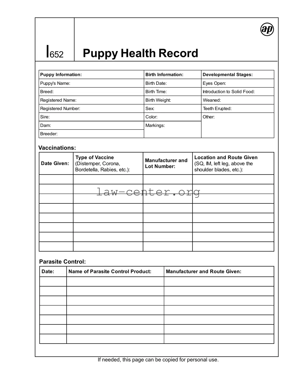 Get Puppy Health Record Form