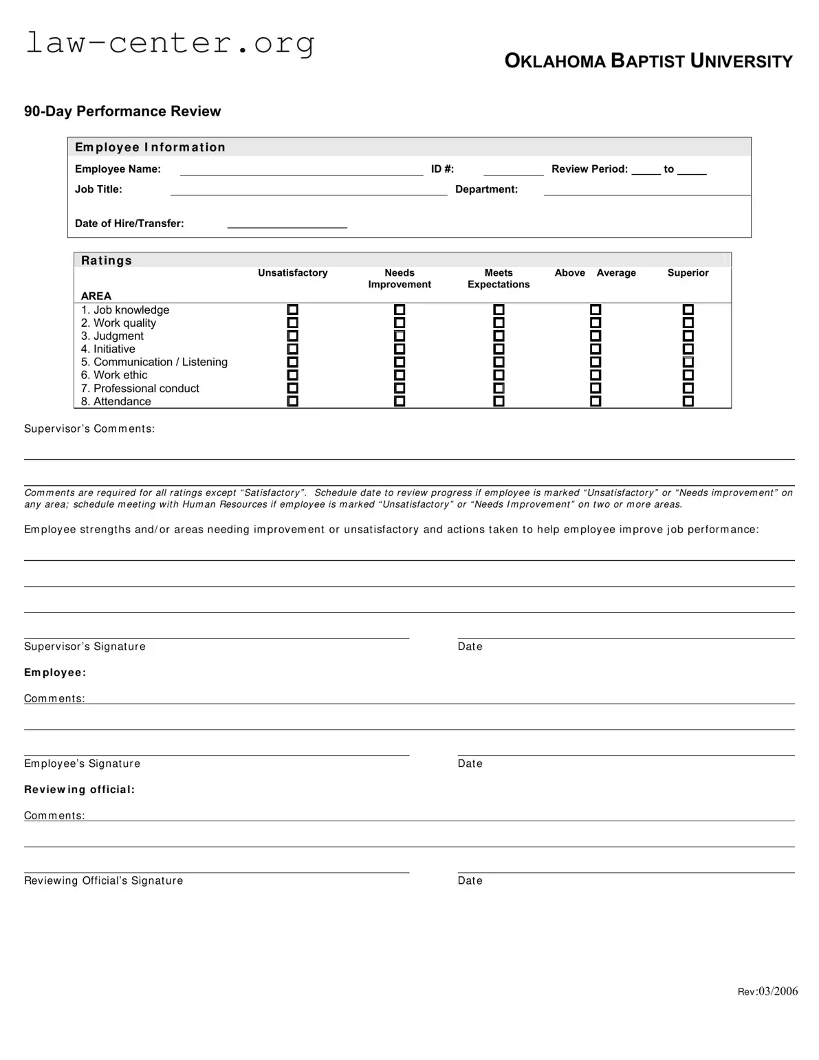 Get 90 Day Performance Form