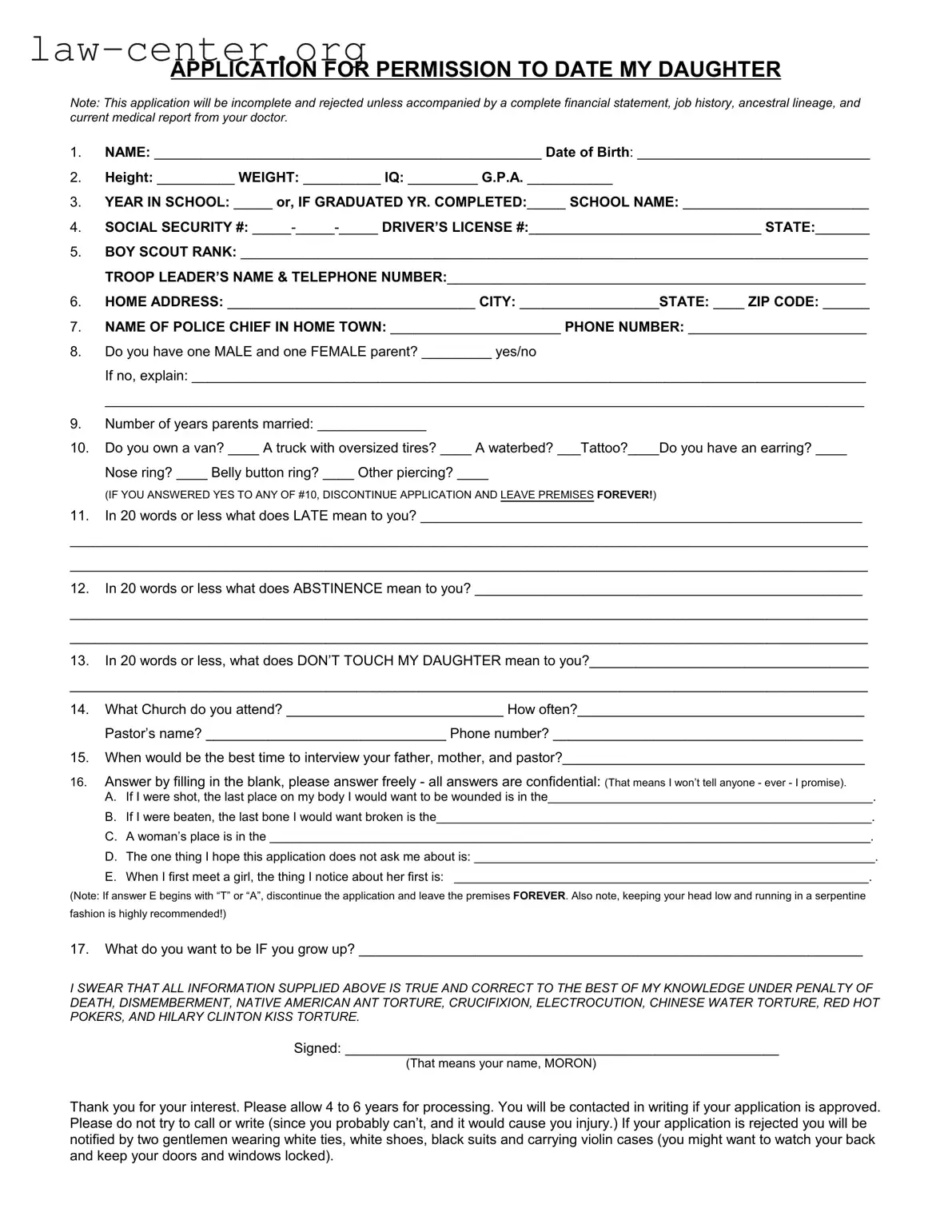 Get Application Date Daughter Form