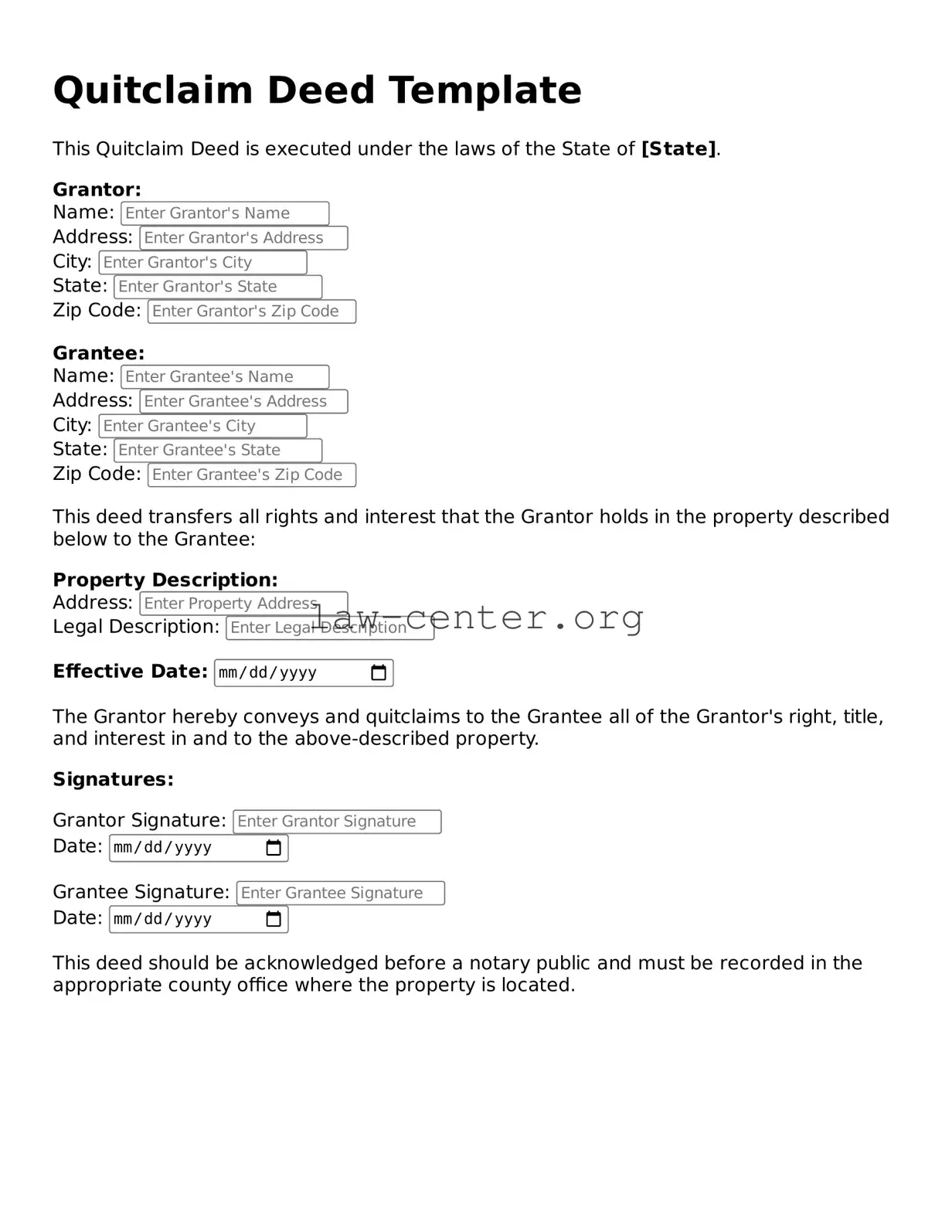 Free Quitclaim Deed Template