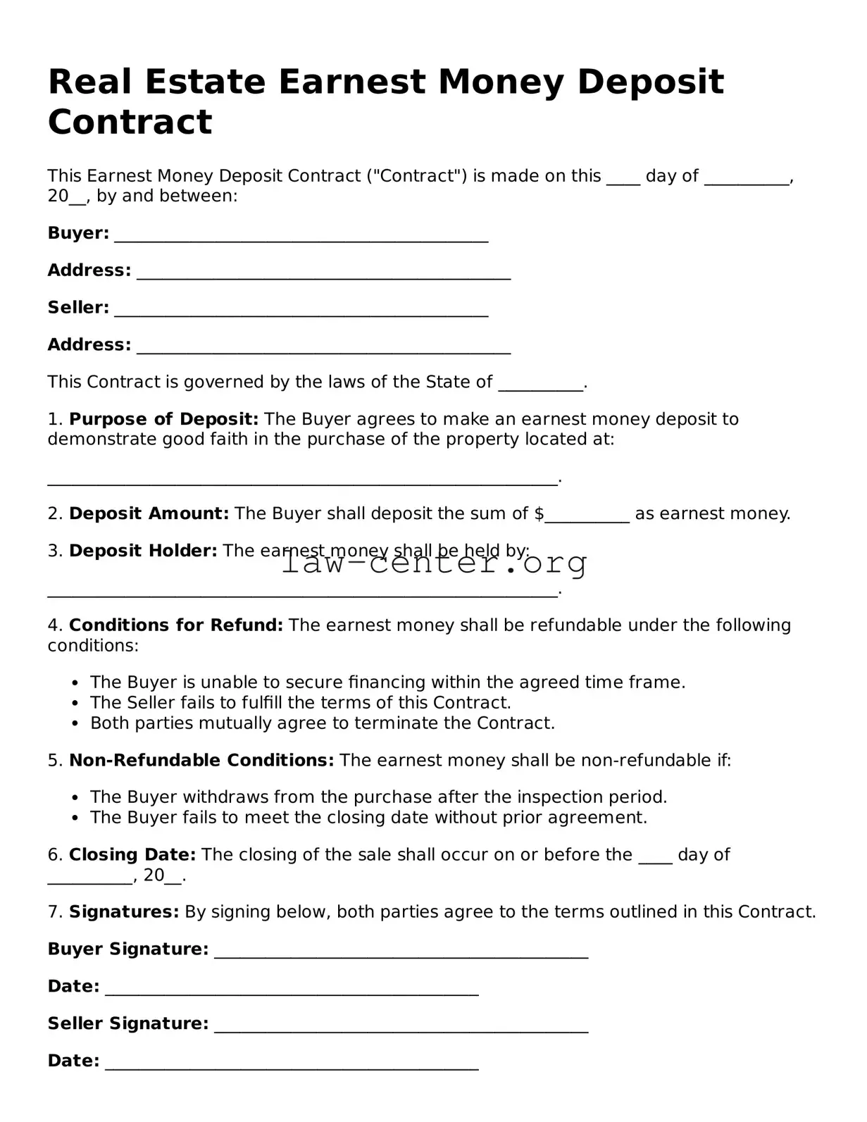 Free Real Estate Earnest Money Deposit Contract Template