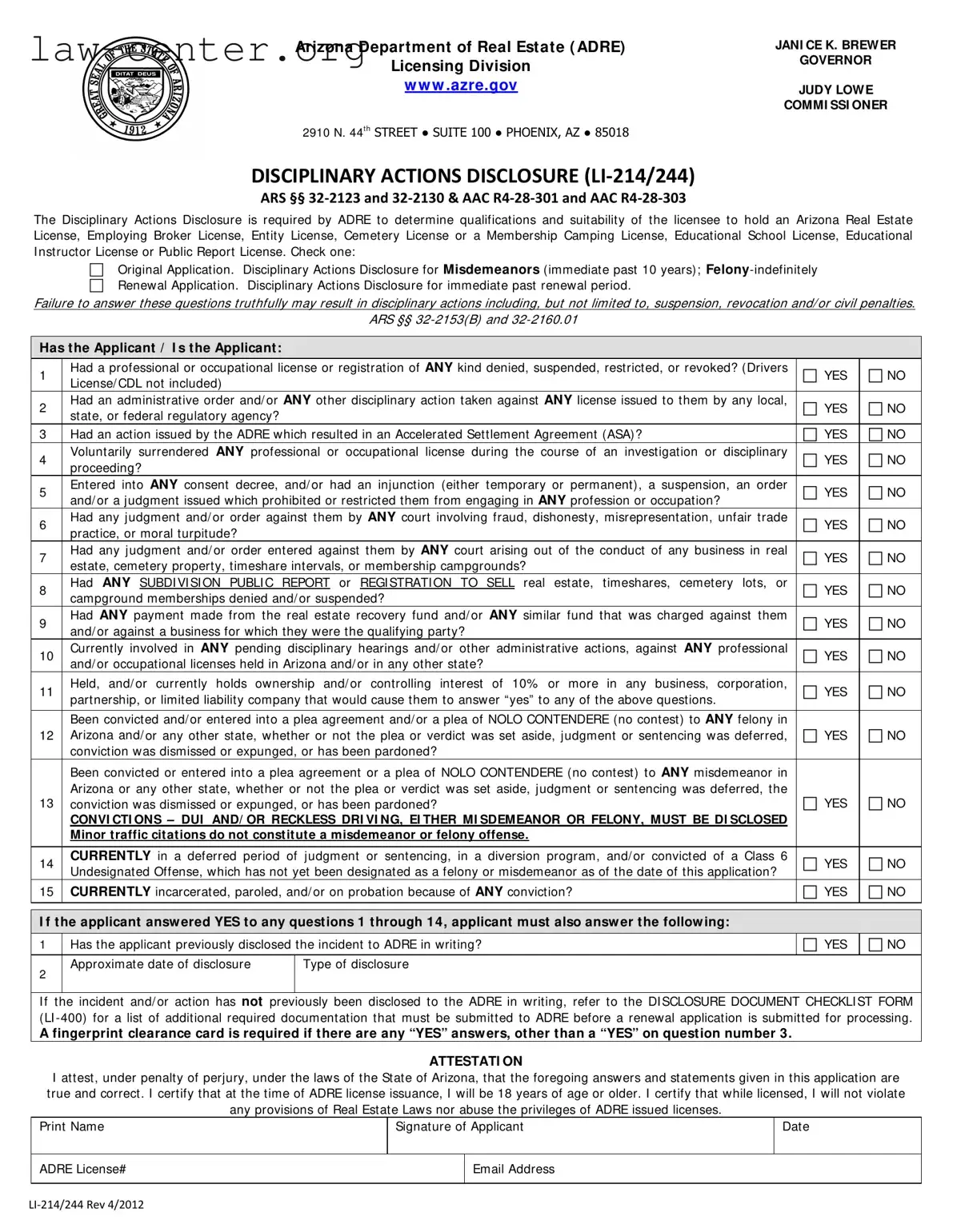 Get Arizona Li 214 244 Form