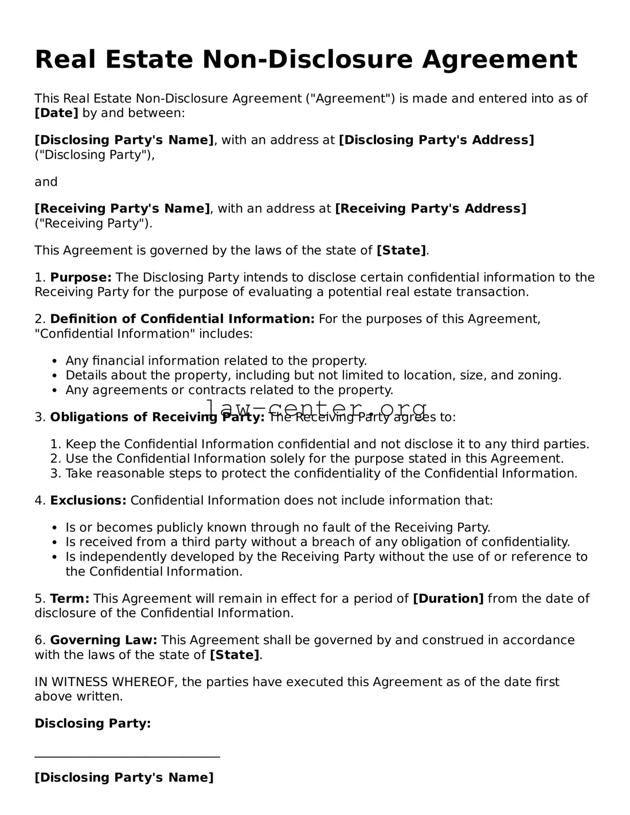 Free Real Estate Non-Disclosure Agreement Template