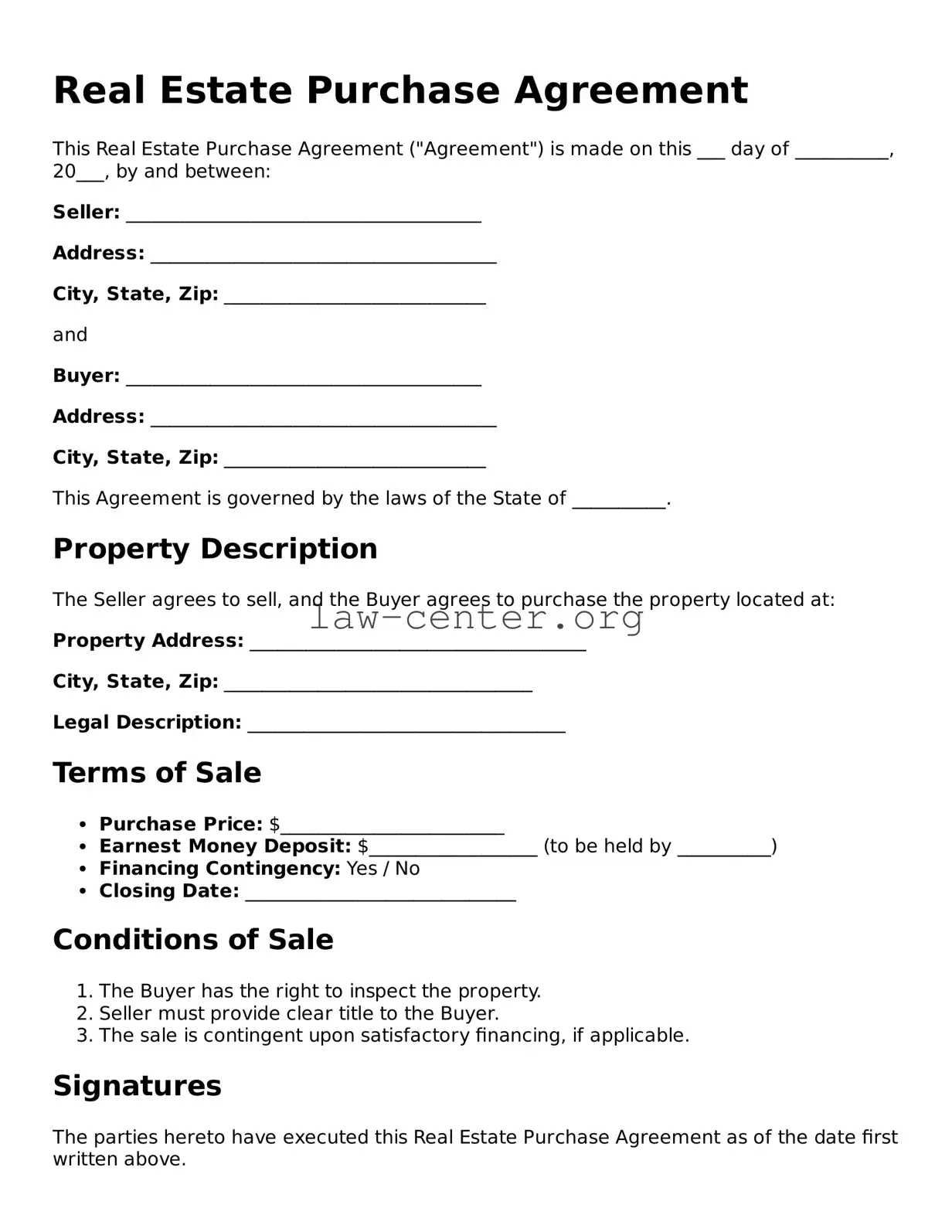 Free Real Estate Purchase Agreement Template