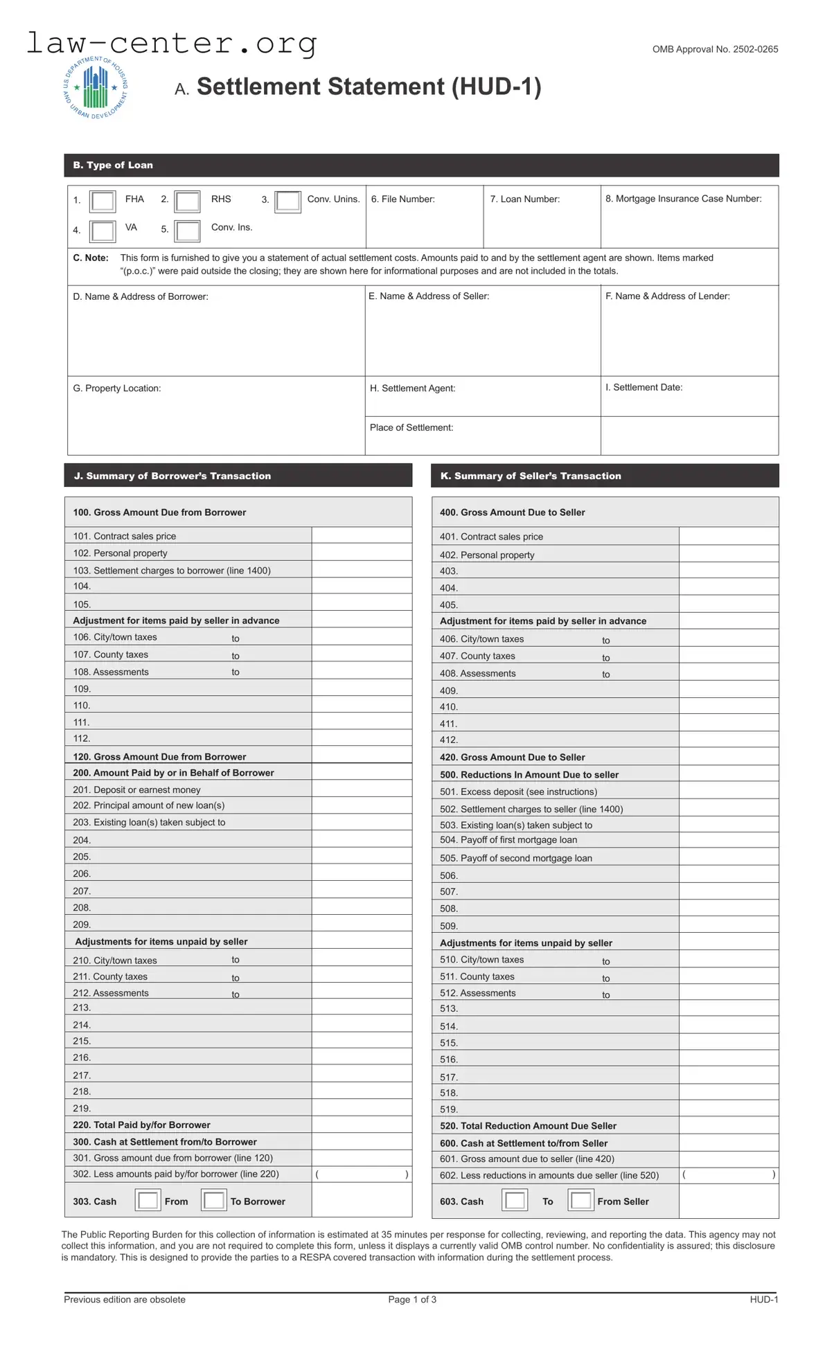 Get HUD-1 Settlement Statement Form