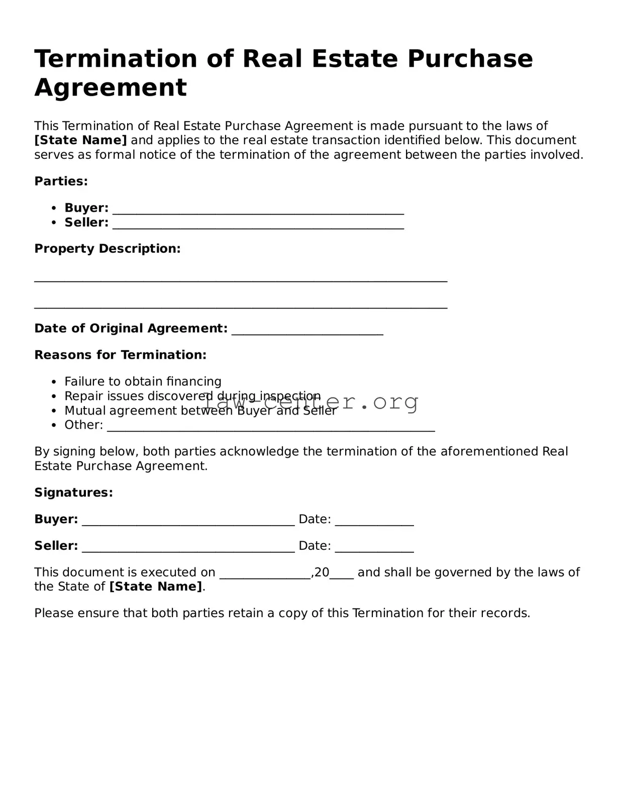 Free Termination of Real Estate Purchase Agreement Template