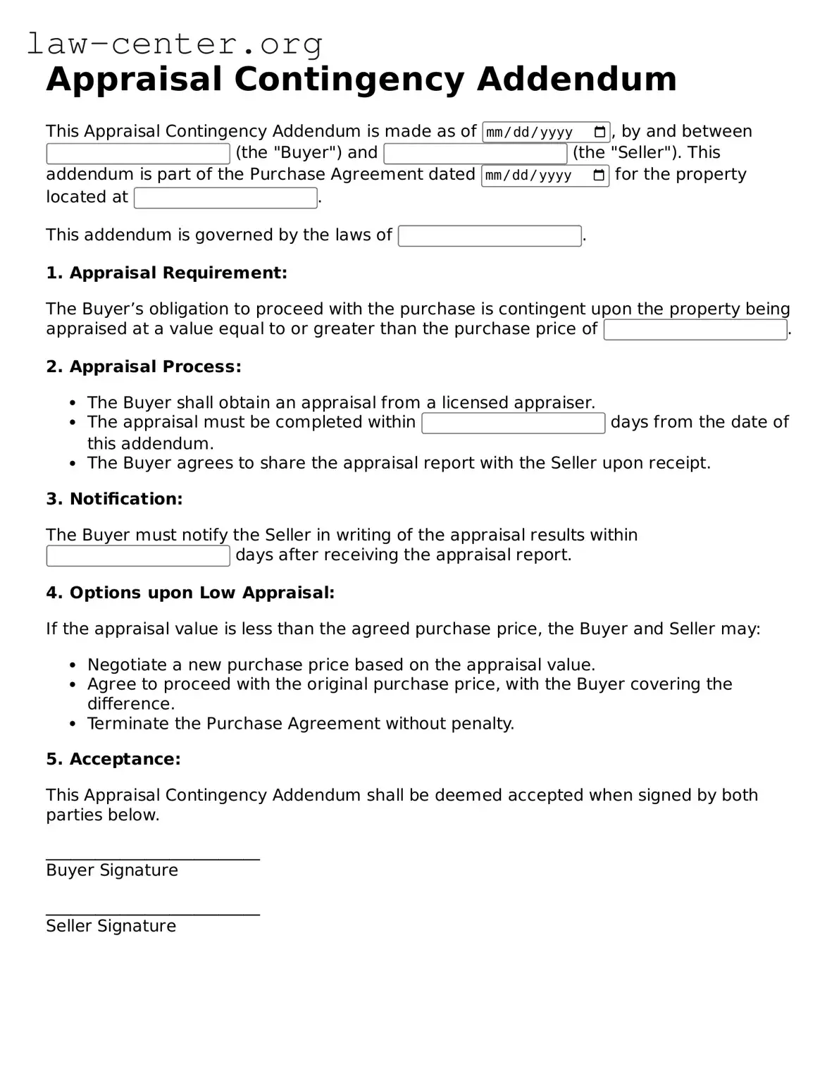 Free Appraisal Contingency Addendum Template