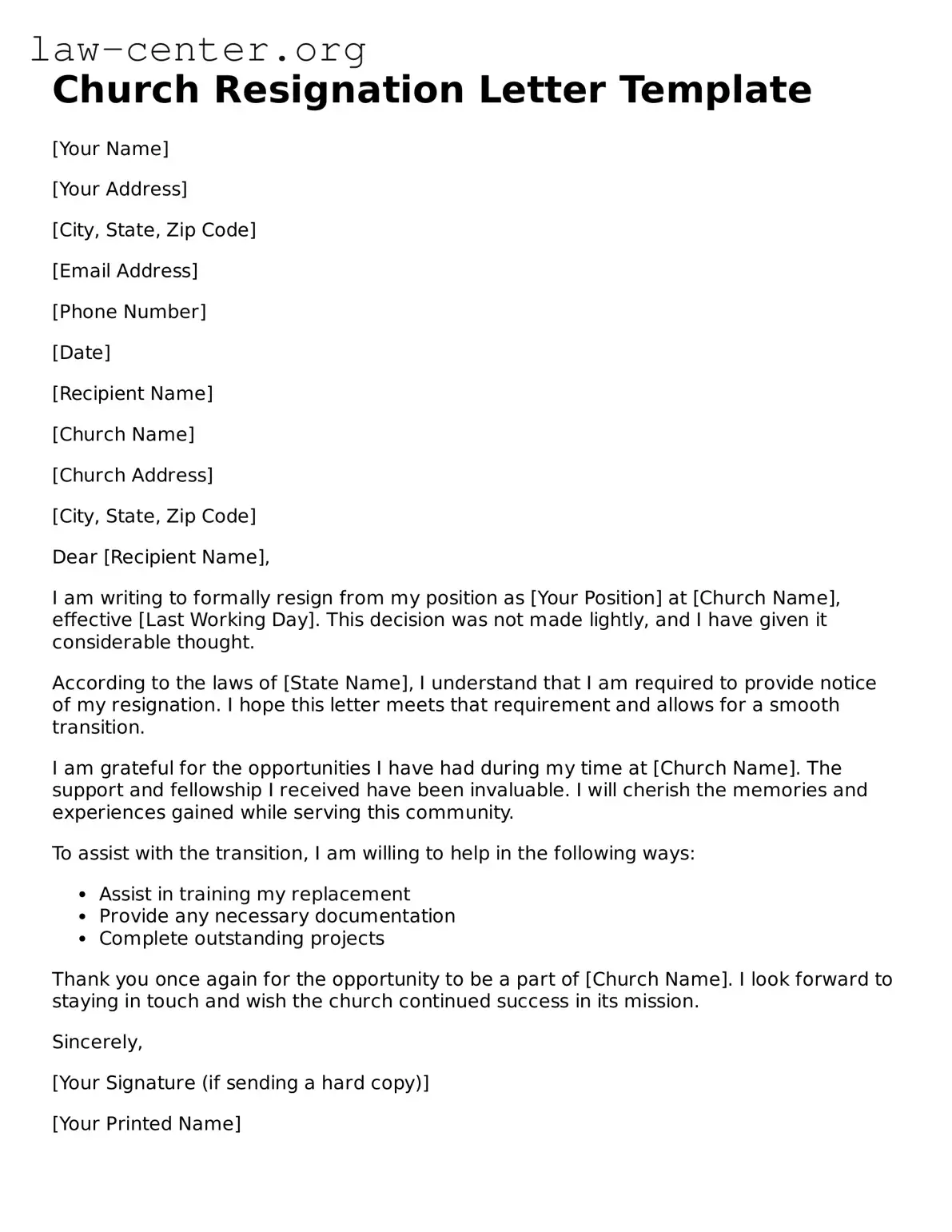 Free Church Resignation Letter Template