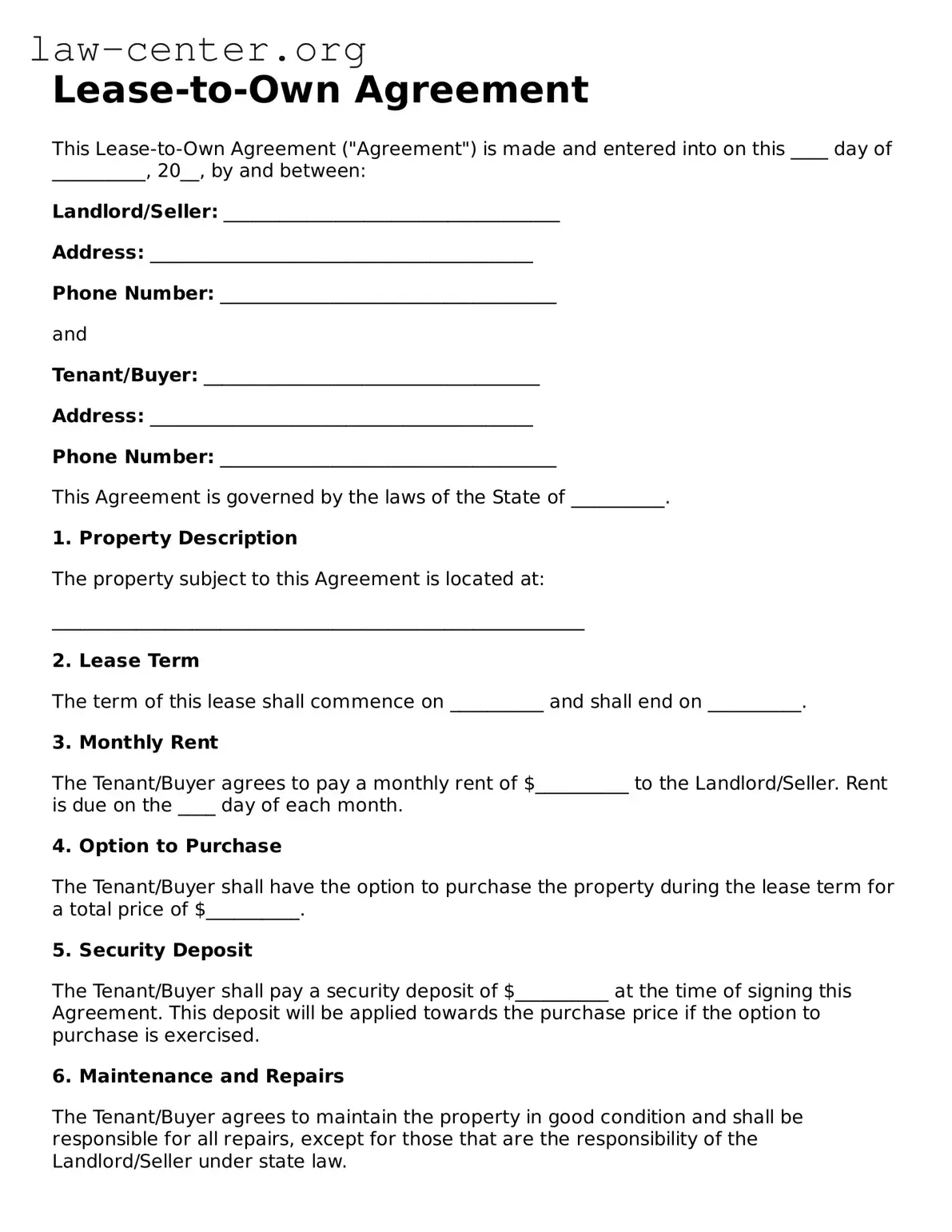 Free Lease-to-Own Agreement Template