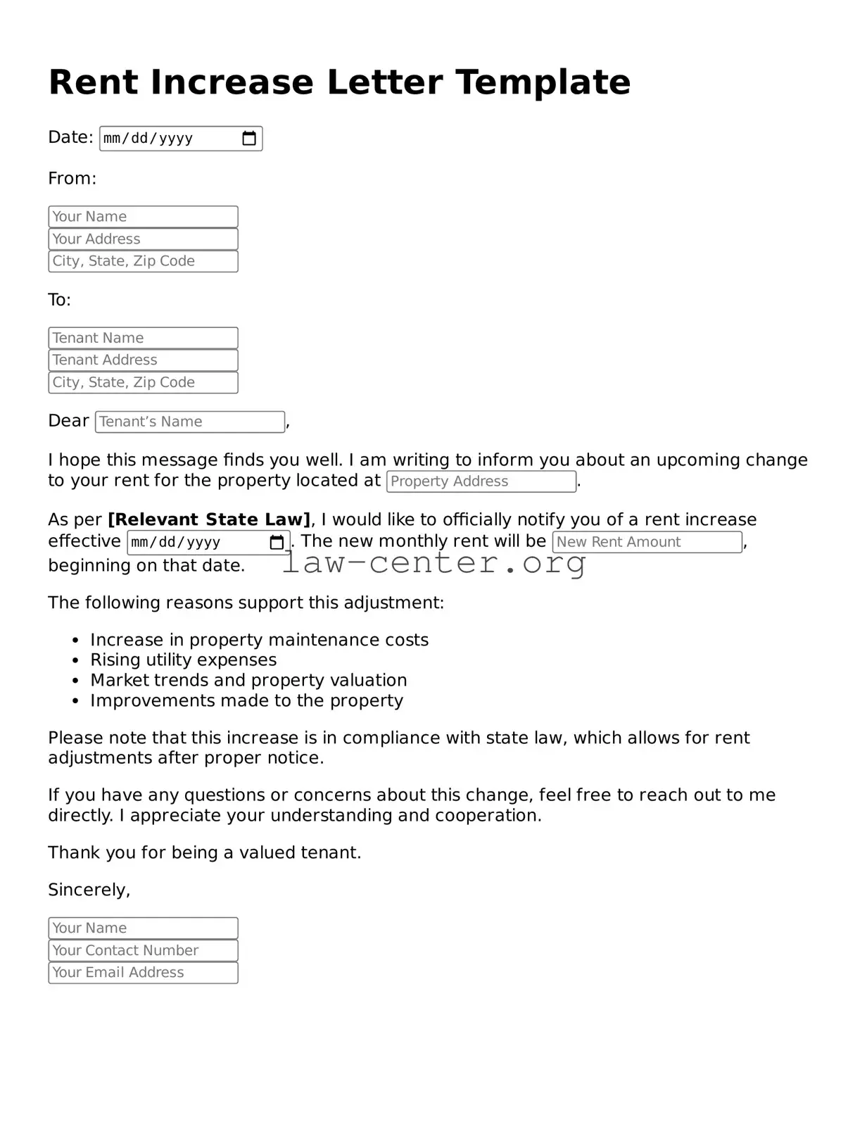 Free Rent Increase Letter Template