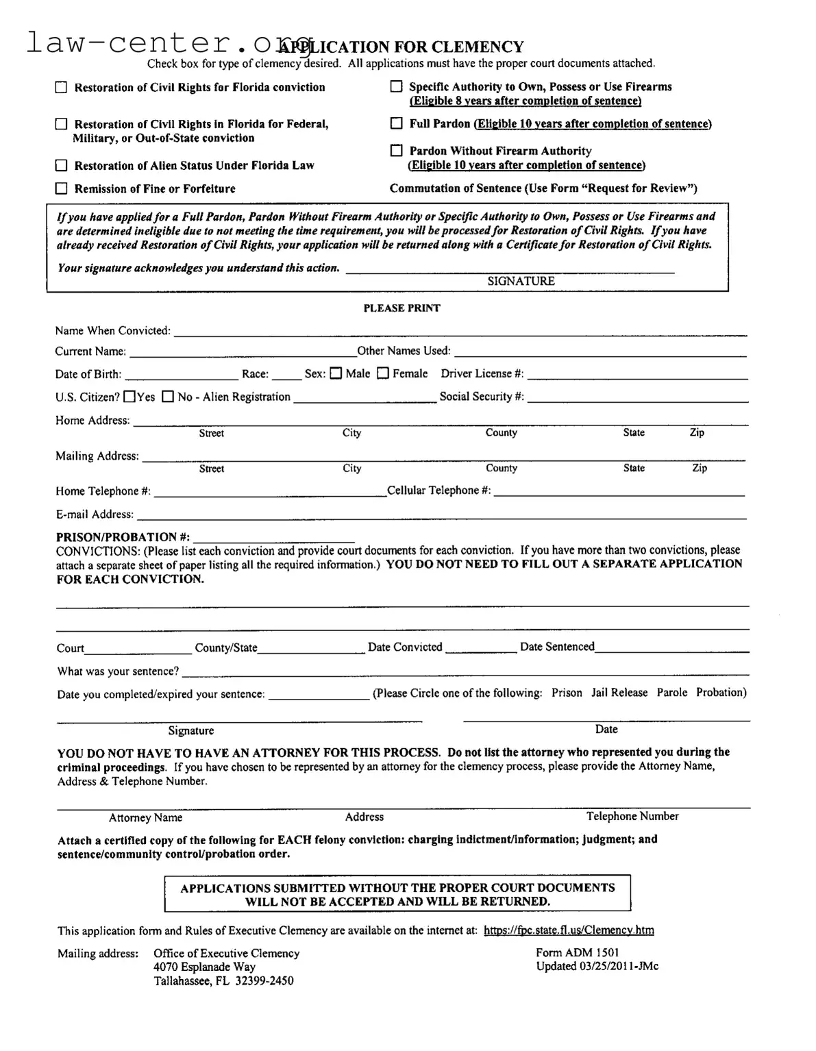 Get Florida Clemency Application Form