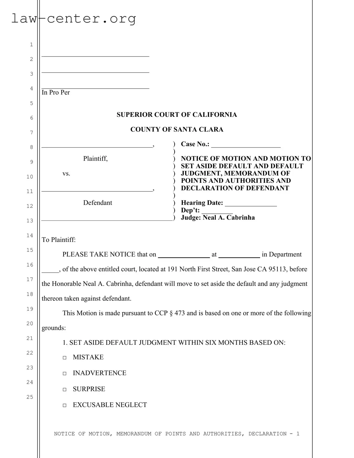 Get California Motion Set Aside Form