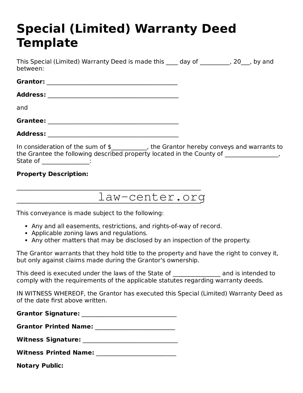 Free Special (Limited) Warranty Deed Template