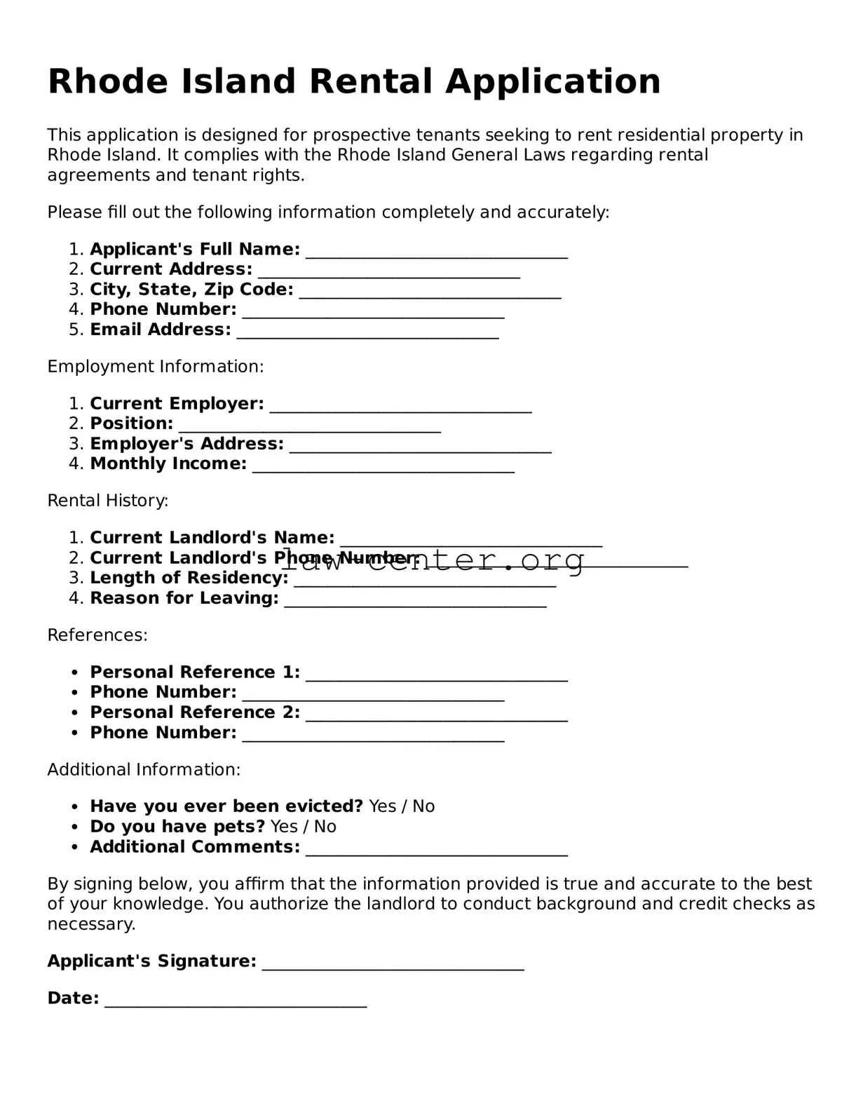 Attorney-Approved Rhode Island Rental Application Document