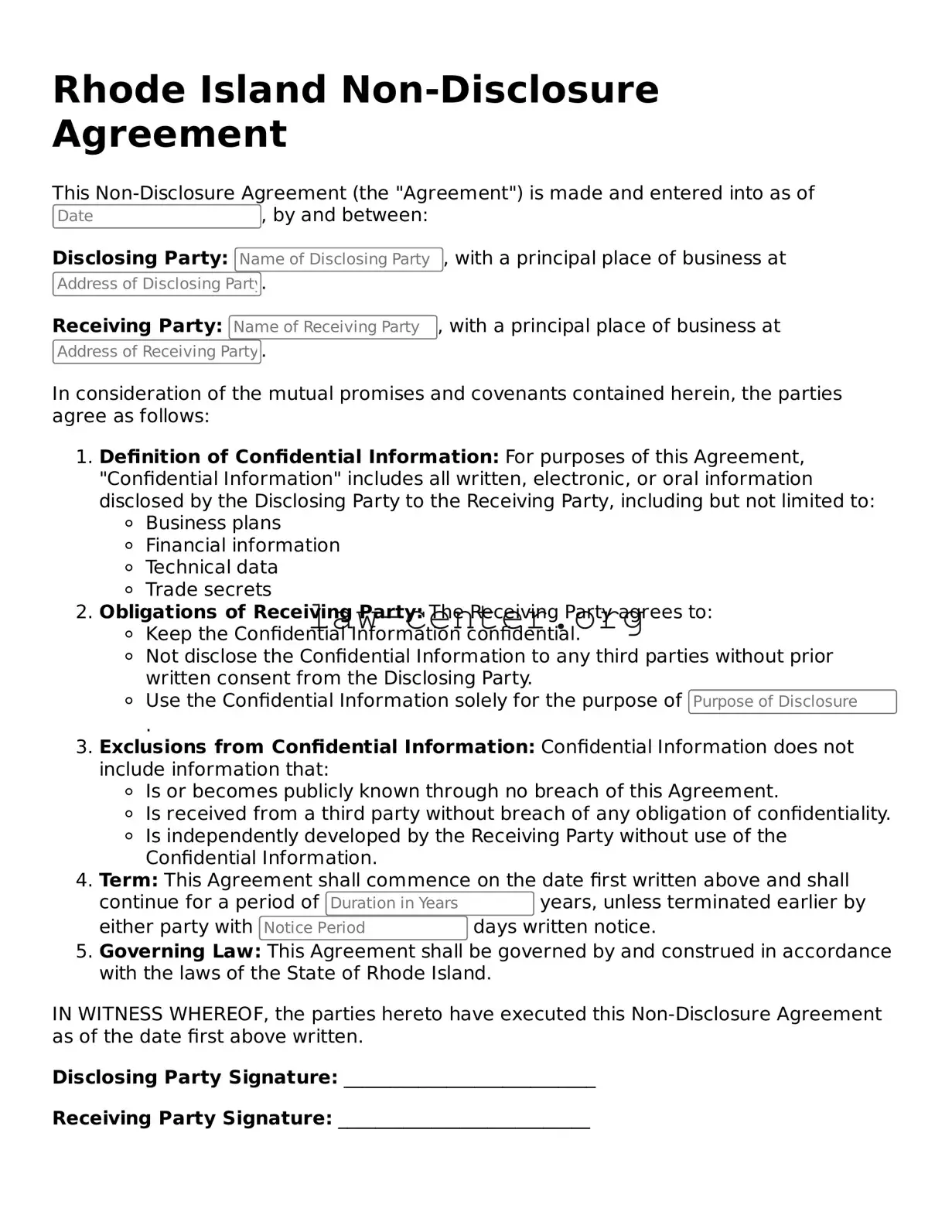 Attorney-Approved Rhode Island Non-disclosure Agreement Document
