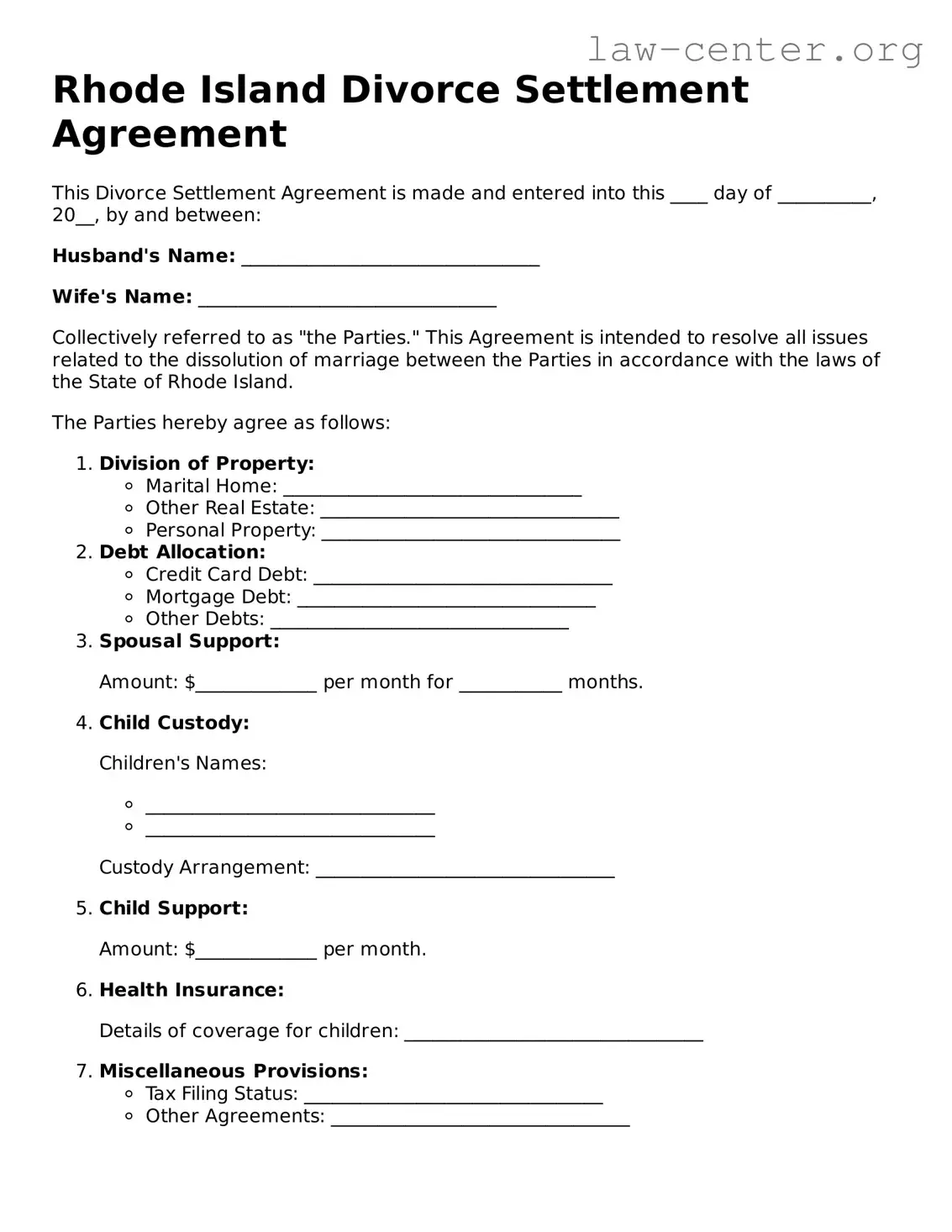 Attorney-Approved Rhode Island Divorce Settlement Agreement Document
