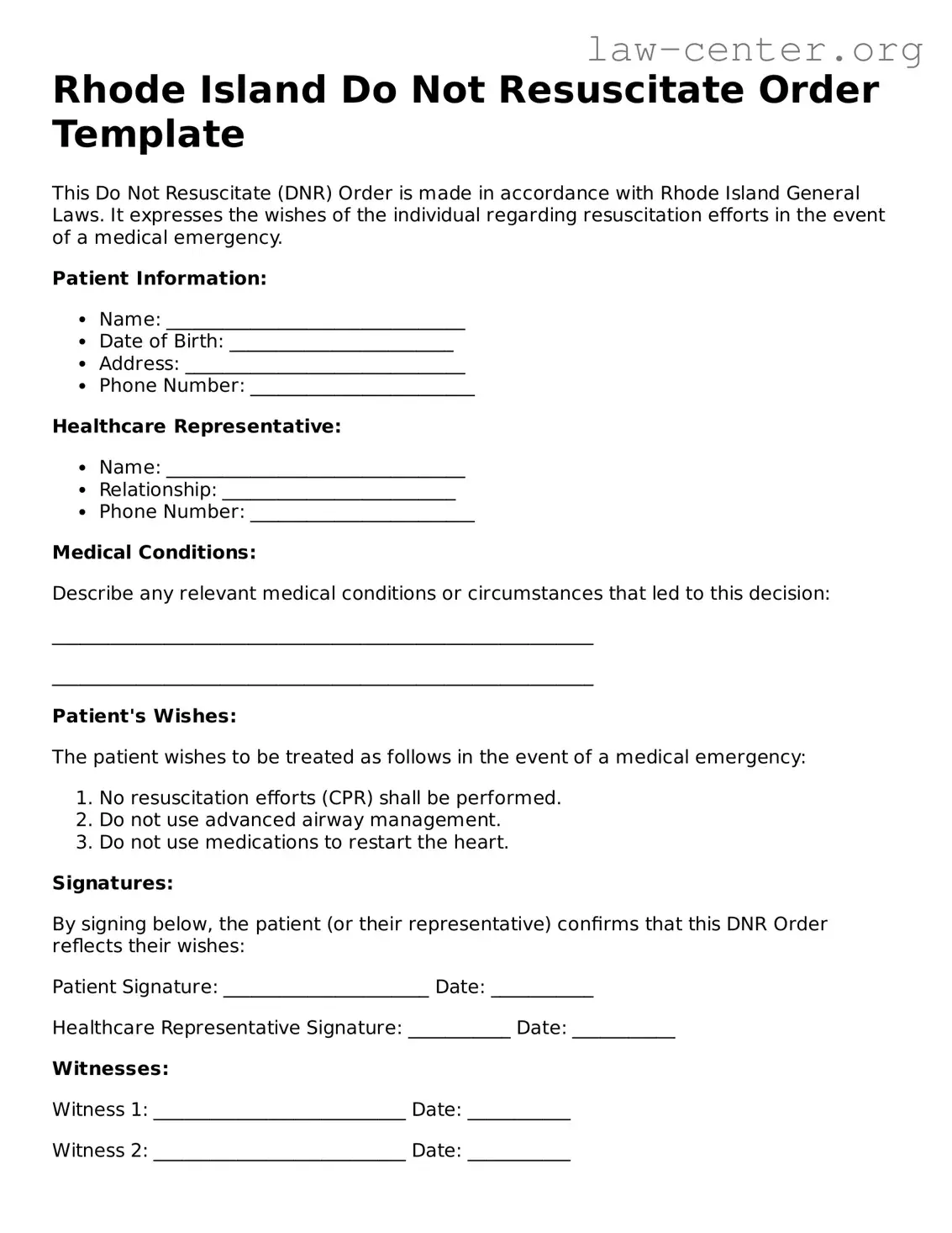 Attorney-Approved Rhode Island Do Not Resuscitate Order Document
