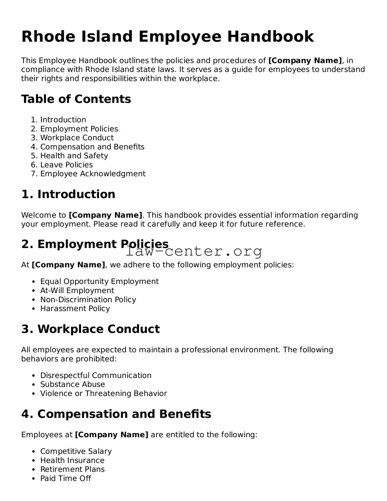 Attorney-Approved Rhode Island Employee Handbook Document