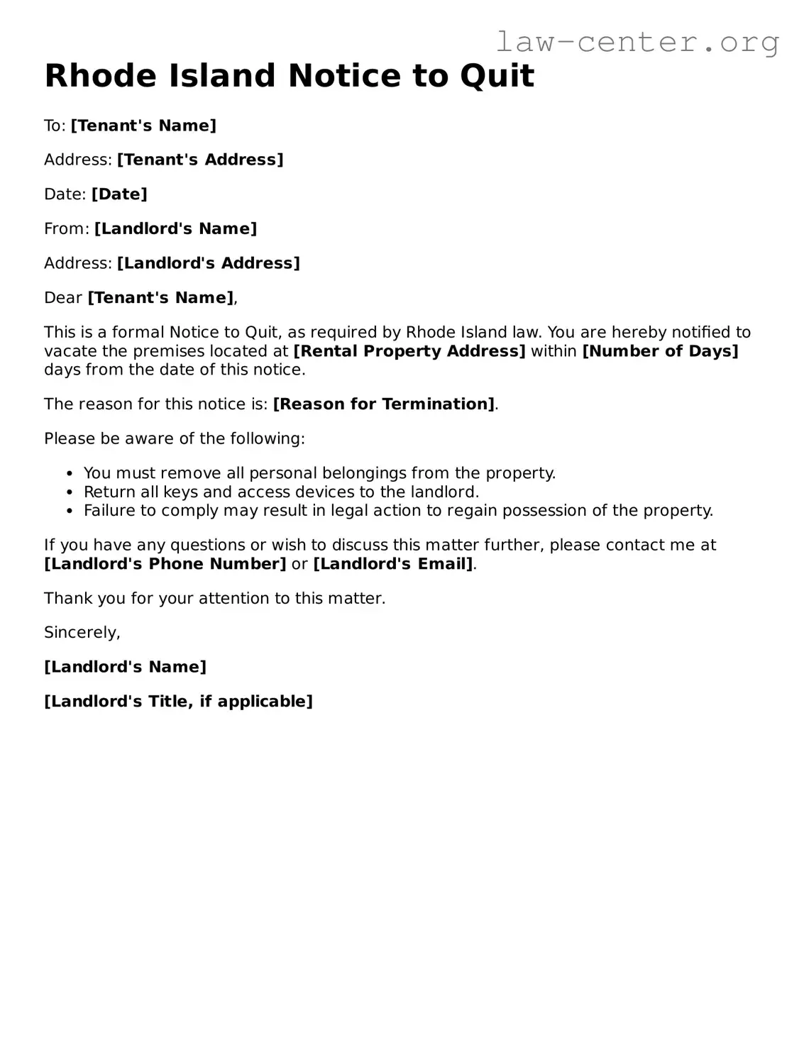 Attorney-Approved Rhode Island Notice to Quit Document