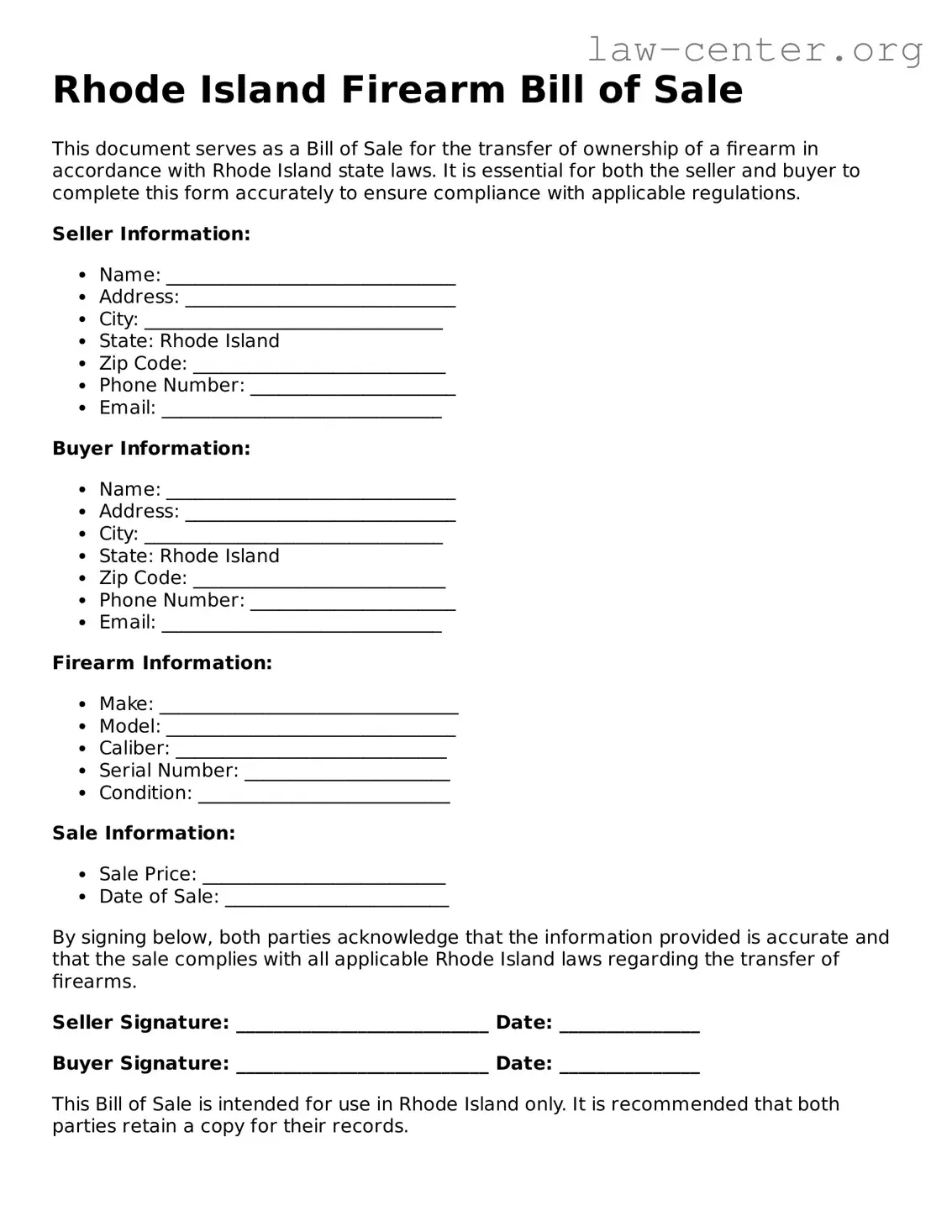 Attorney-Approved Rhode Island Firearm Bill of Sale Document