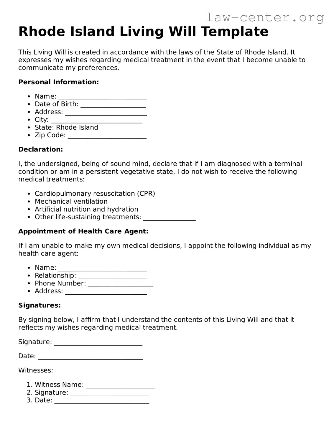 Attorney-Approved Rhode Island Living Will Document