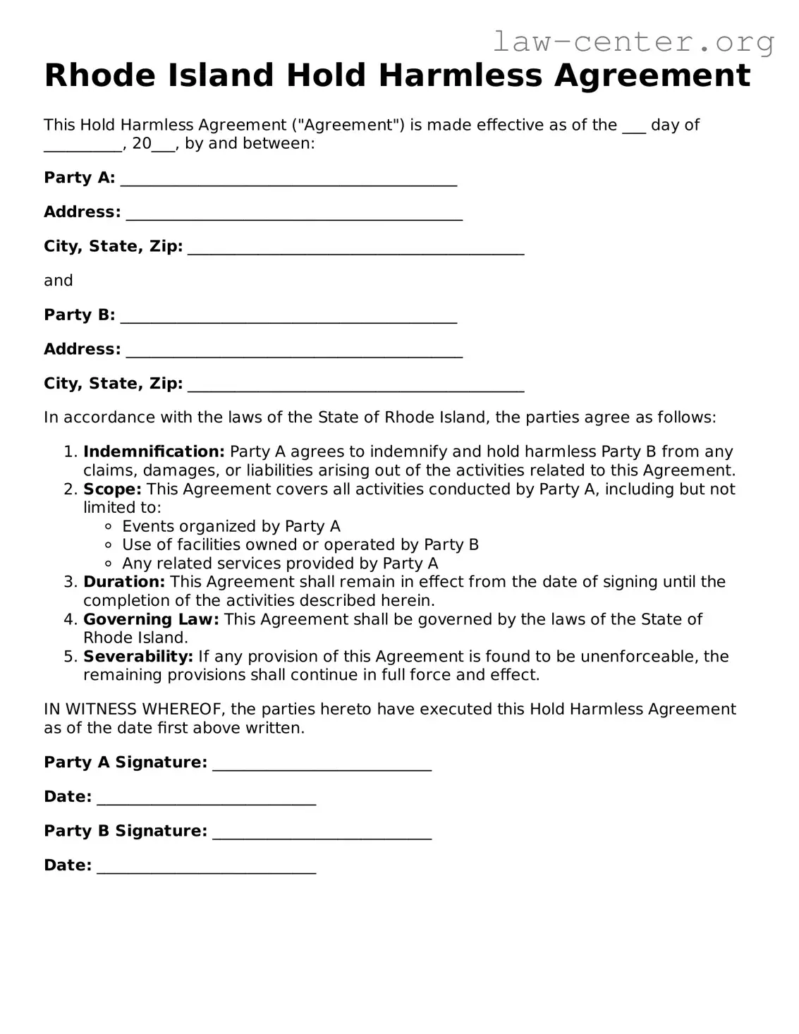 Attorney-Approved Rhode Island Hold Harmless Agreement Document