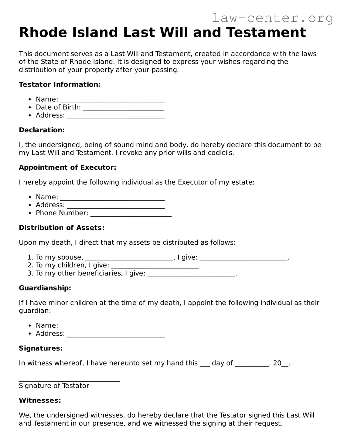 Attorney-Approved Rhode Island Last Will and Testament Document