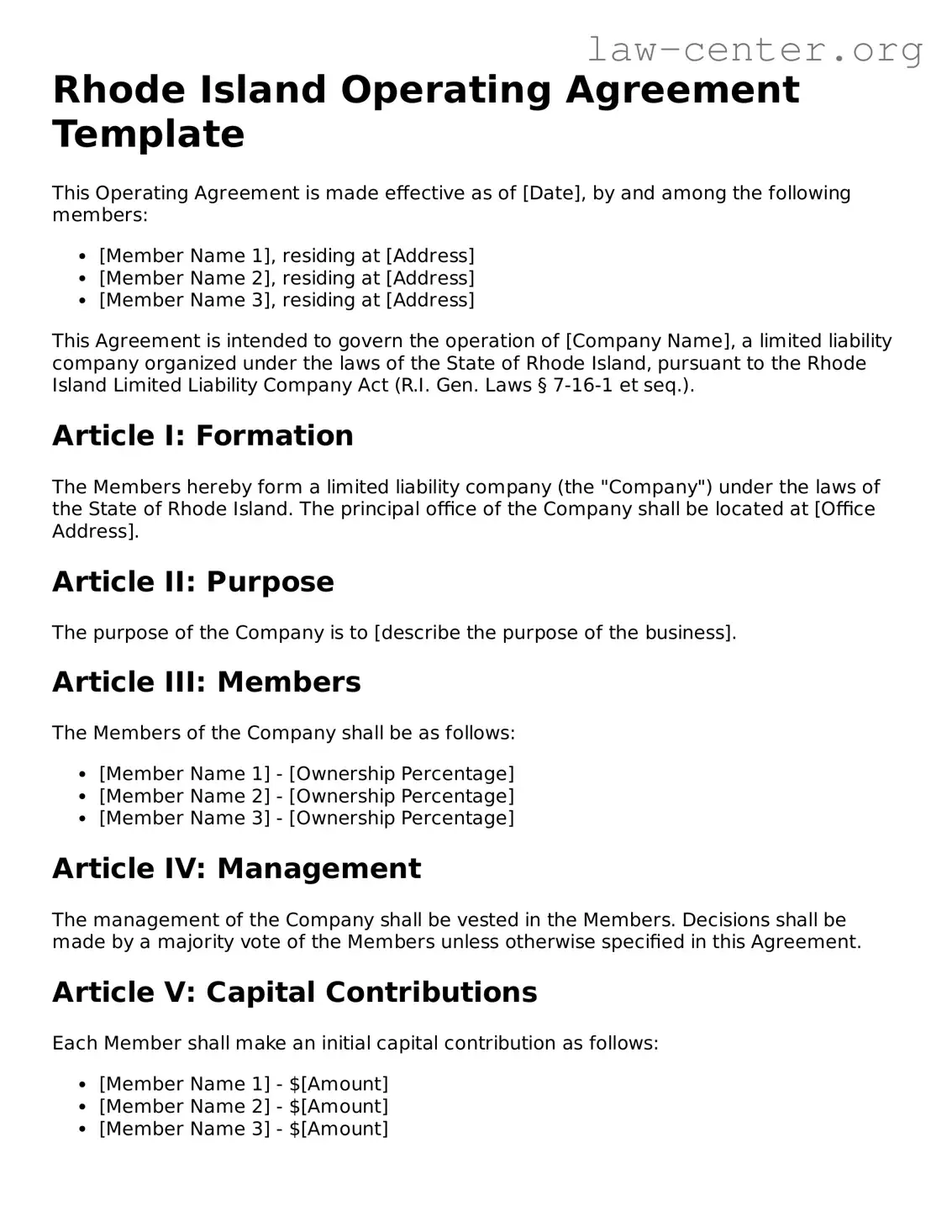 Attorney-Approved Rhode Island Operating Agreement Document