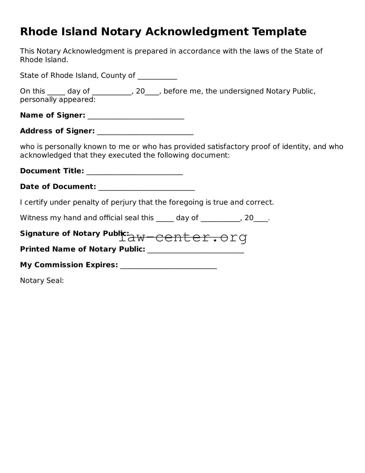 Attorney-Approved Rhode Island Notary Acknowledgement Document