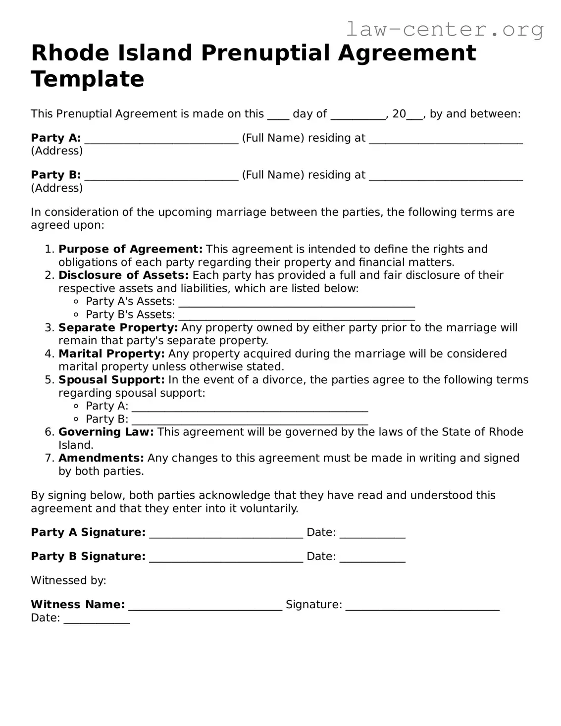 Attorney-Approved Rhode Island Prenuptial Agreement Document