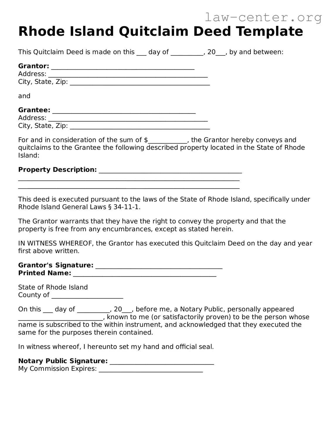 Attorney-Approved Rhode Island Quitclaim Deed Document