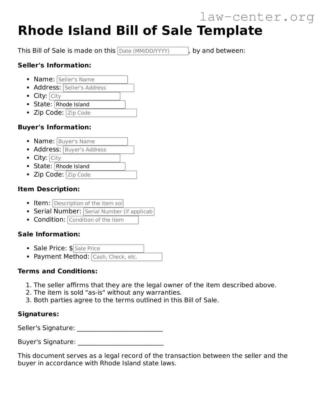 Attorney-Approved Rhode Island Bill of Sale Document