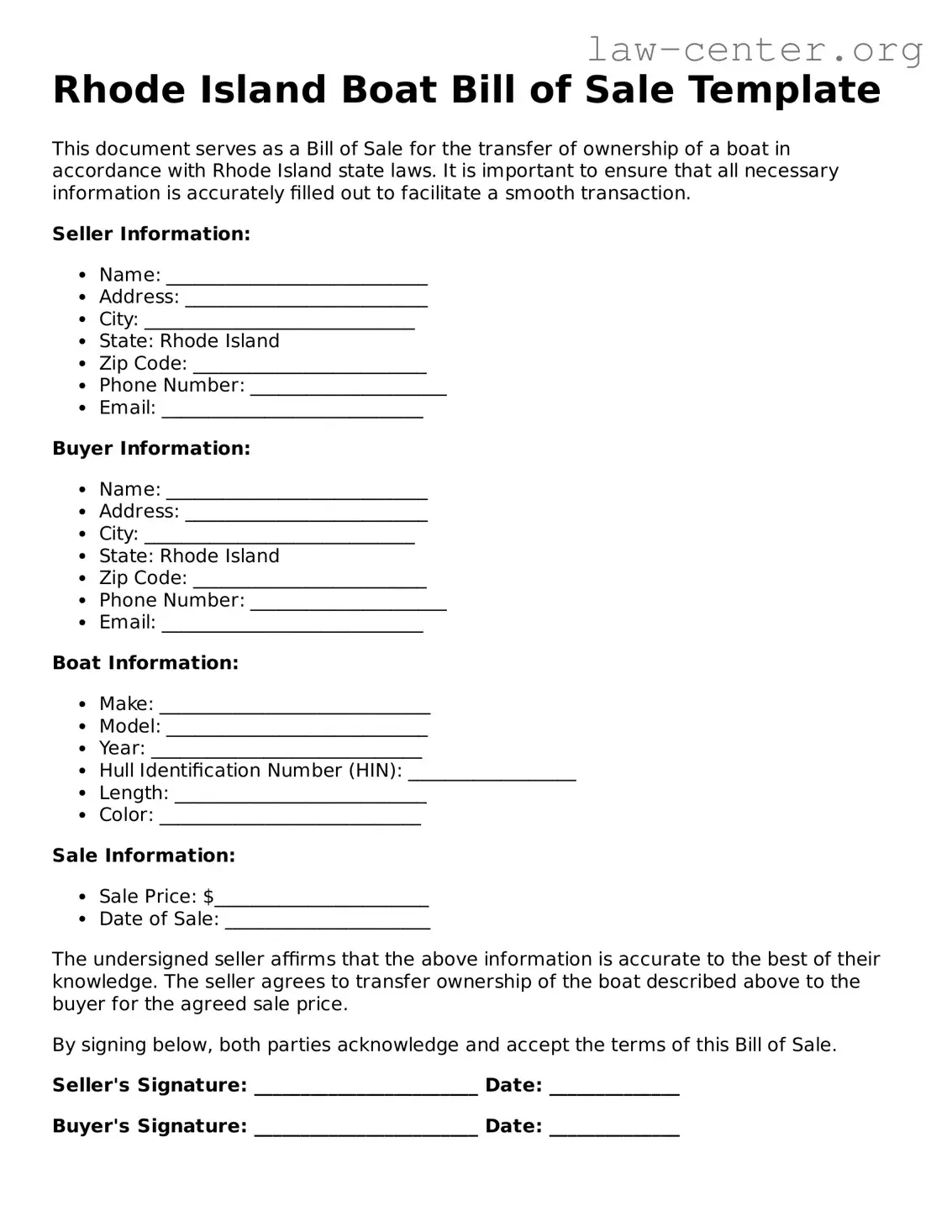 Attorney-Approved Rhode Island Boat Bill of Sale Document