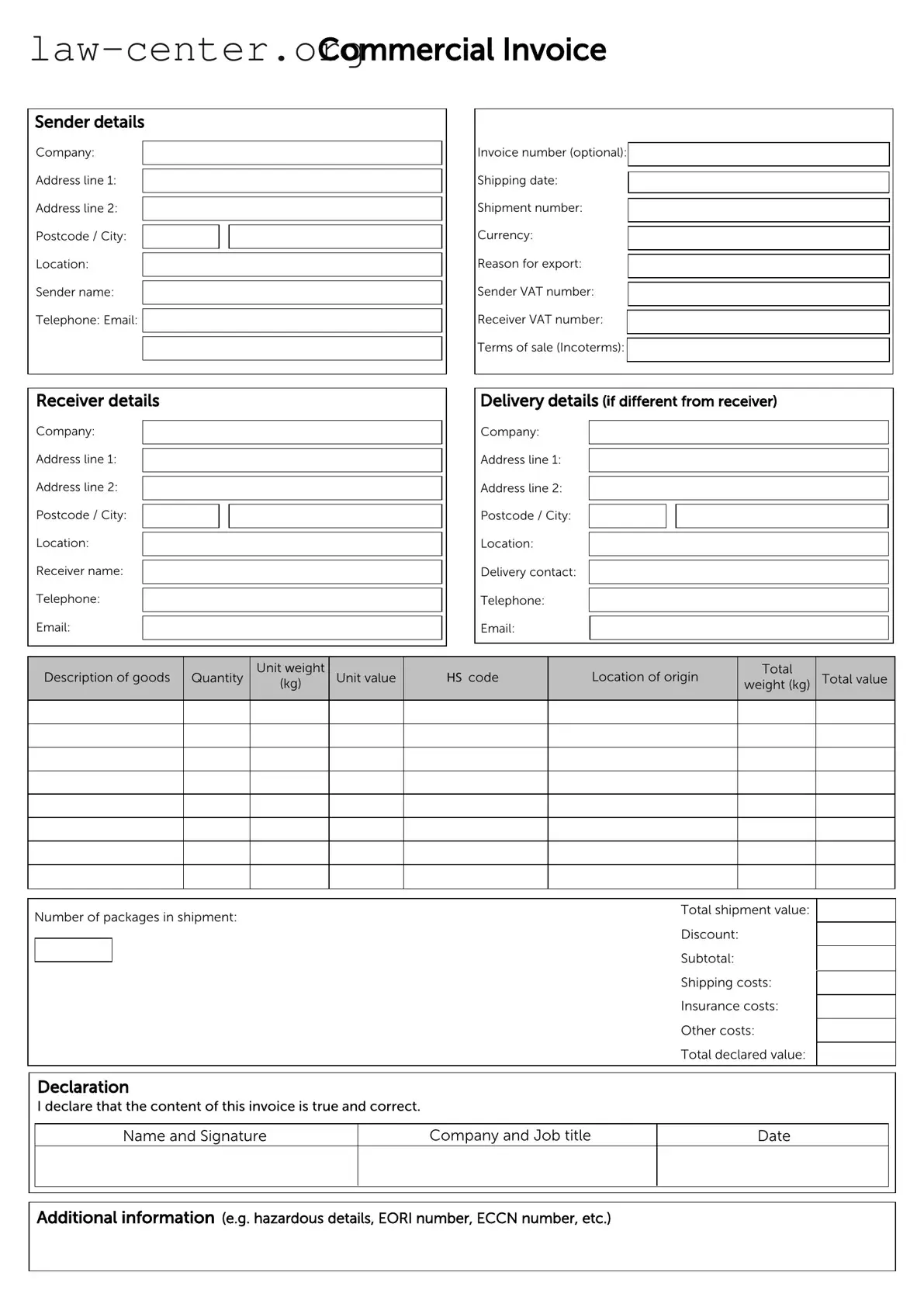 Get Commercial Invoice Form