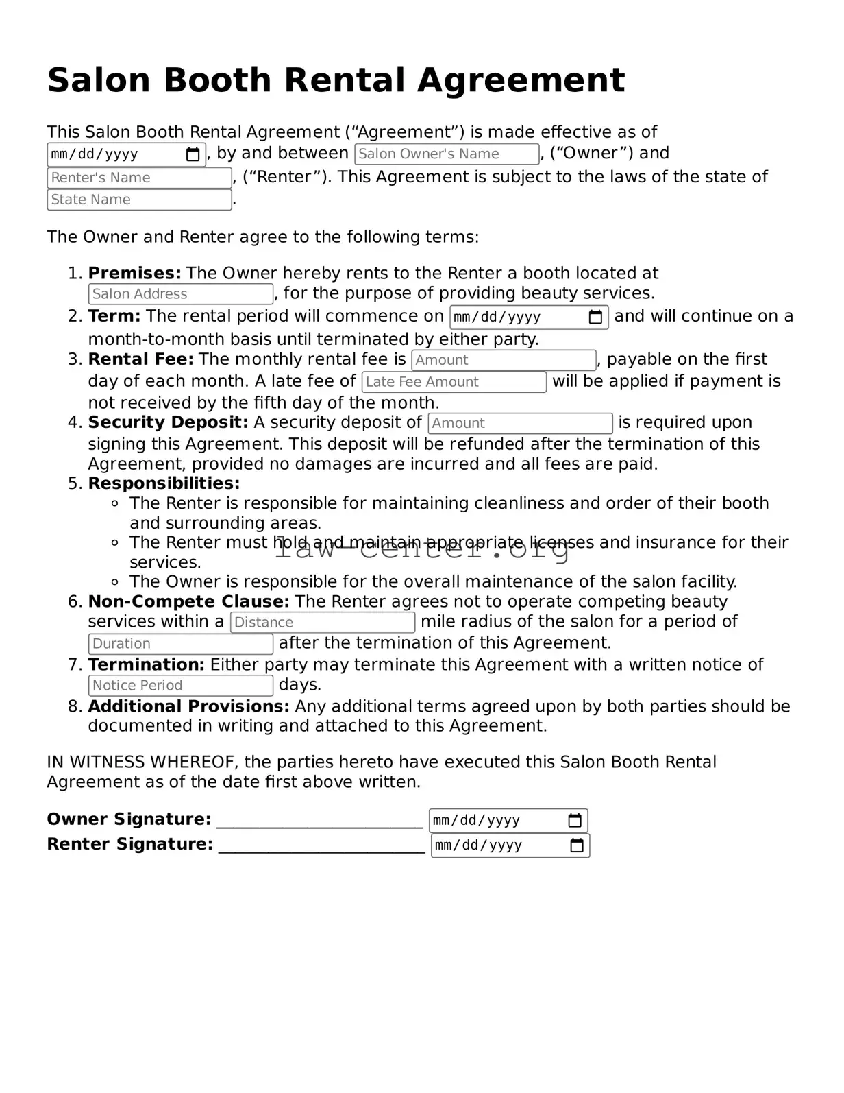 Free Salon Booth Rental Agreement Template