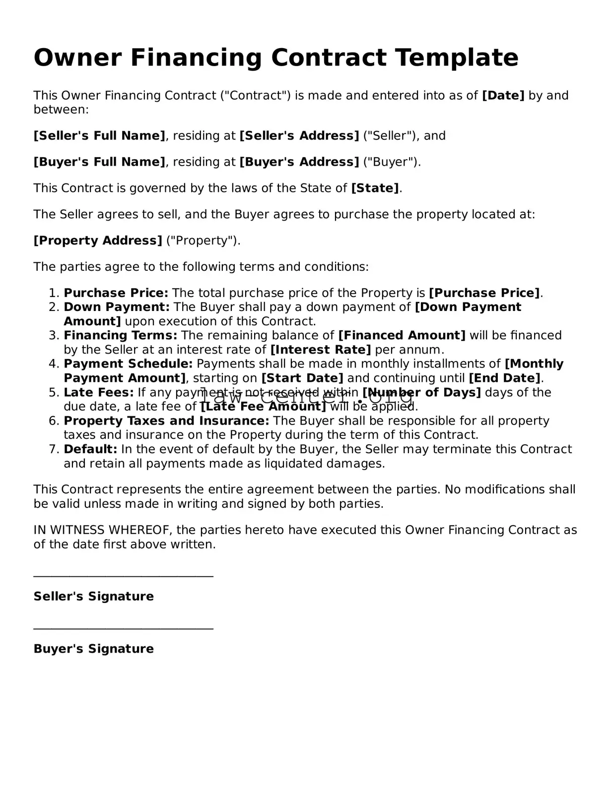 Free Owner Financing Contract Template