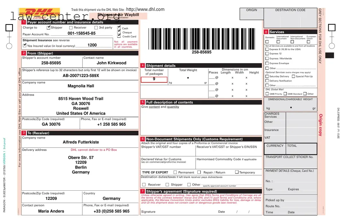 Get Dhl Waybill Form