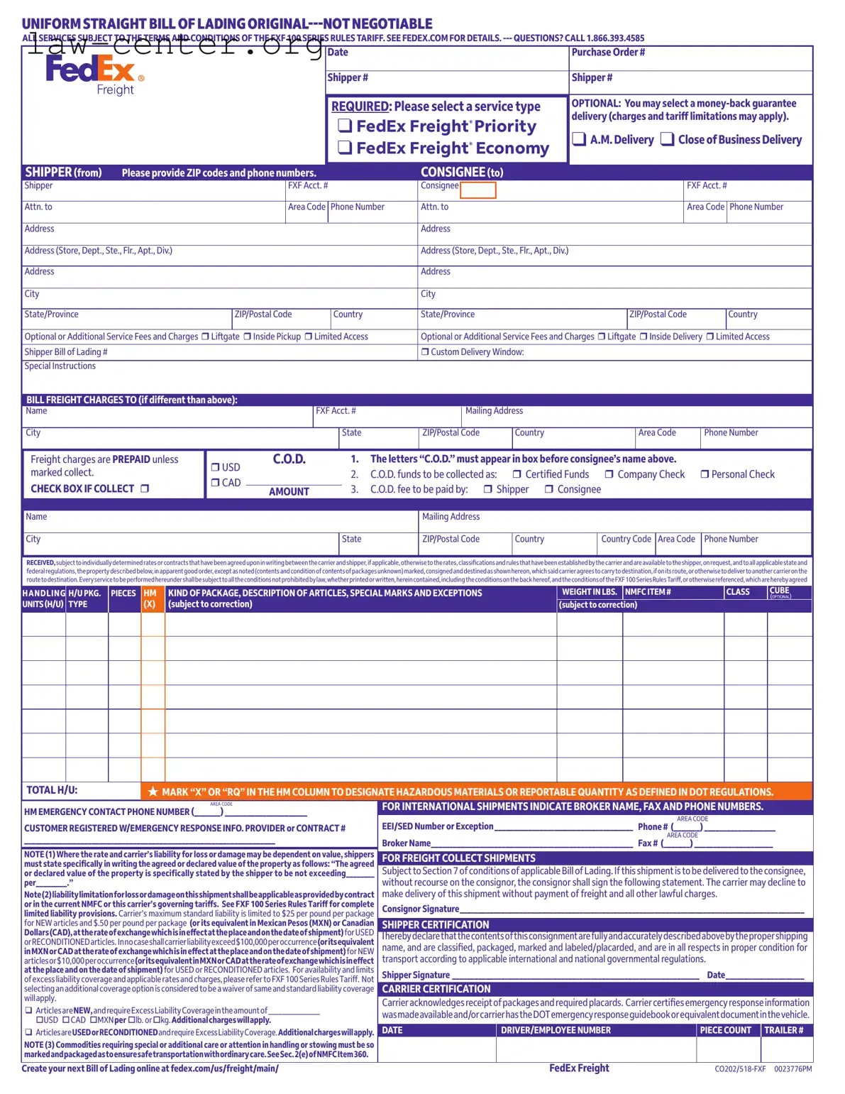 Get Fedex Bill Of Lading Form