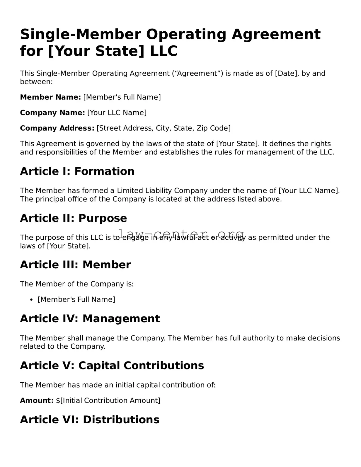 Free Single-Member Operating Agreement Template