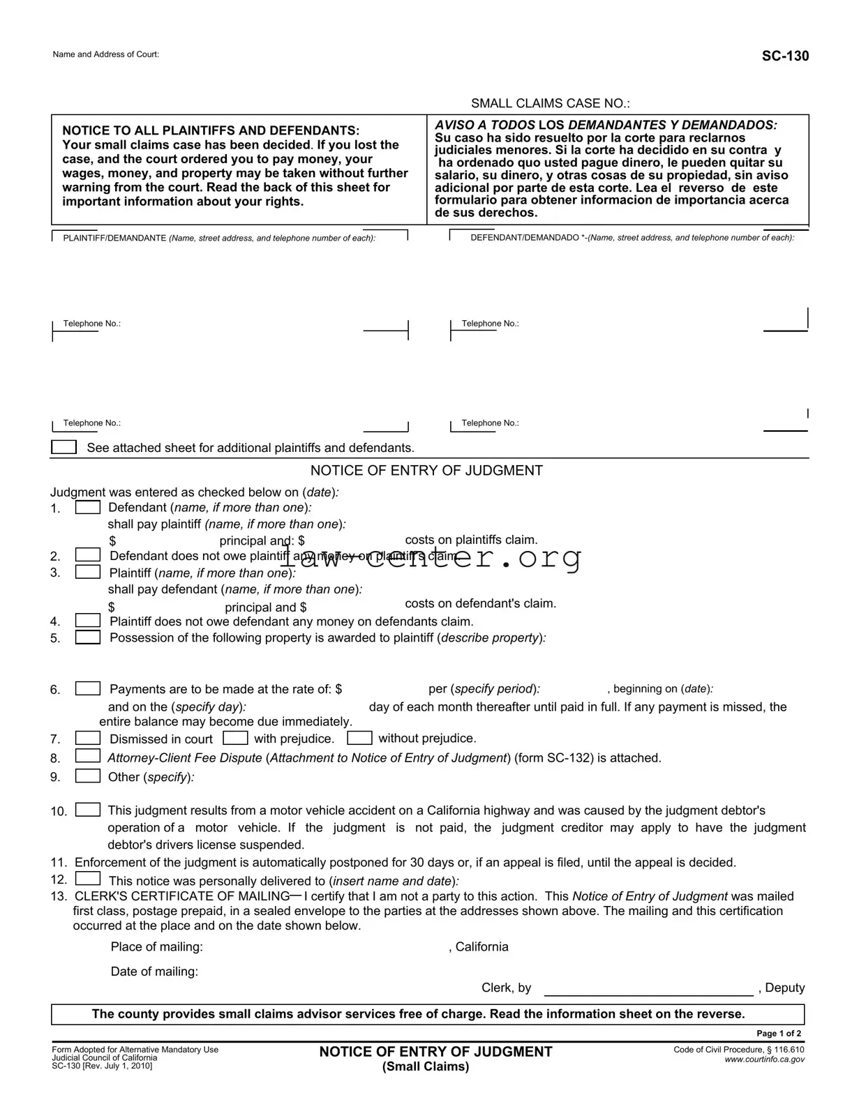Get Sc 130 California Form
