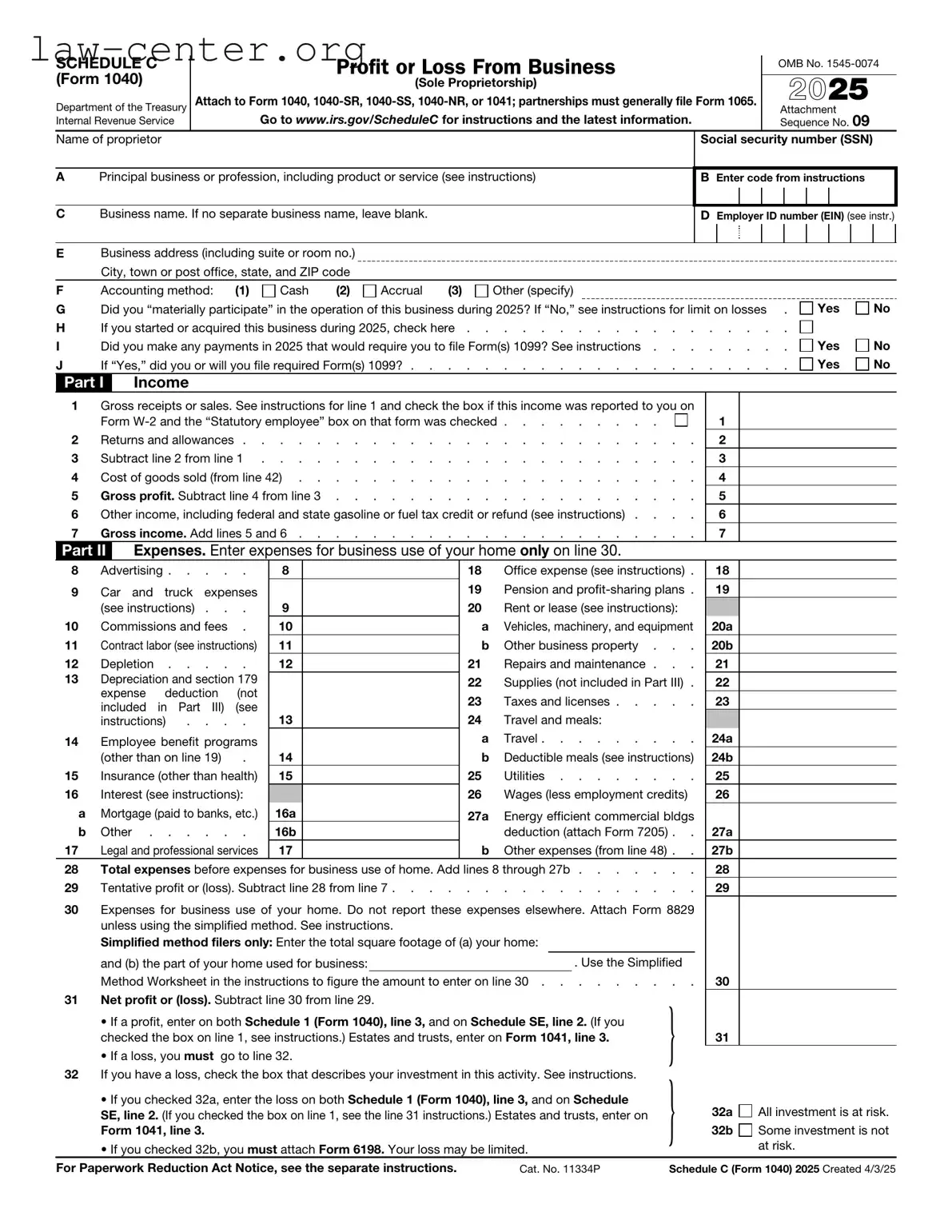 Get IRS Schedule C 1040 Form