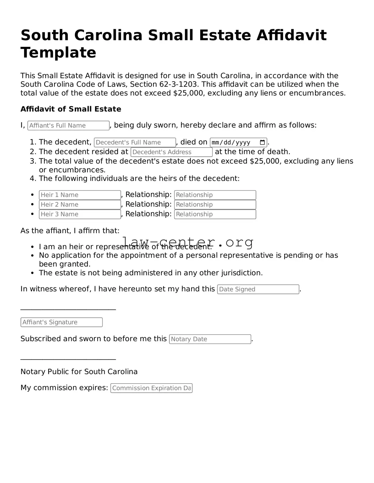 Attorney-Approved South Carolina Small Estate Affidavit Document