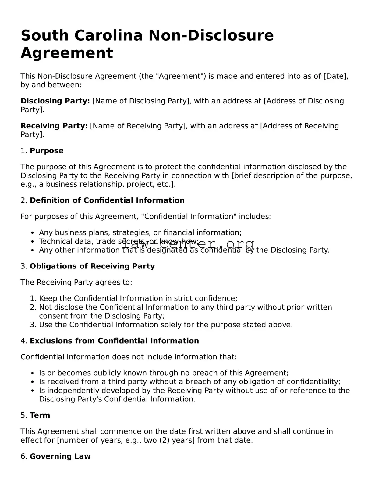 Attorney-Approved South Carolina Non-disclosure Agreement Document