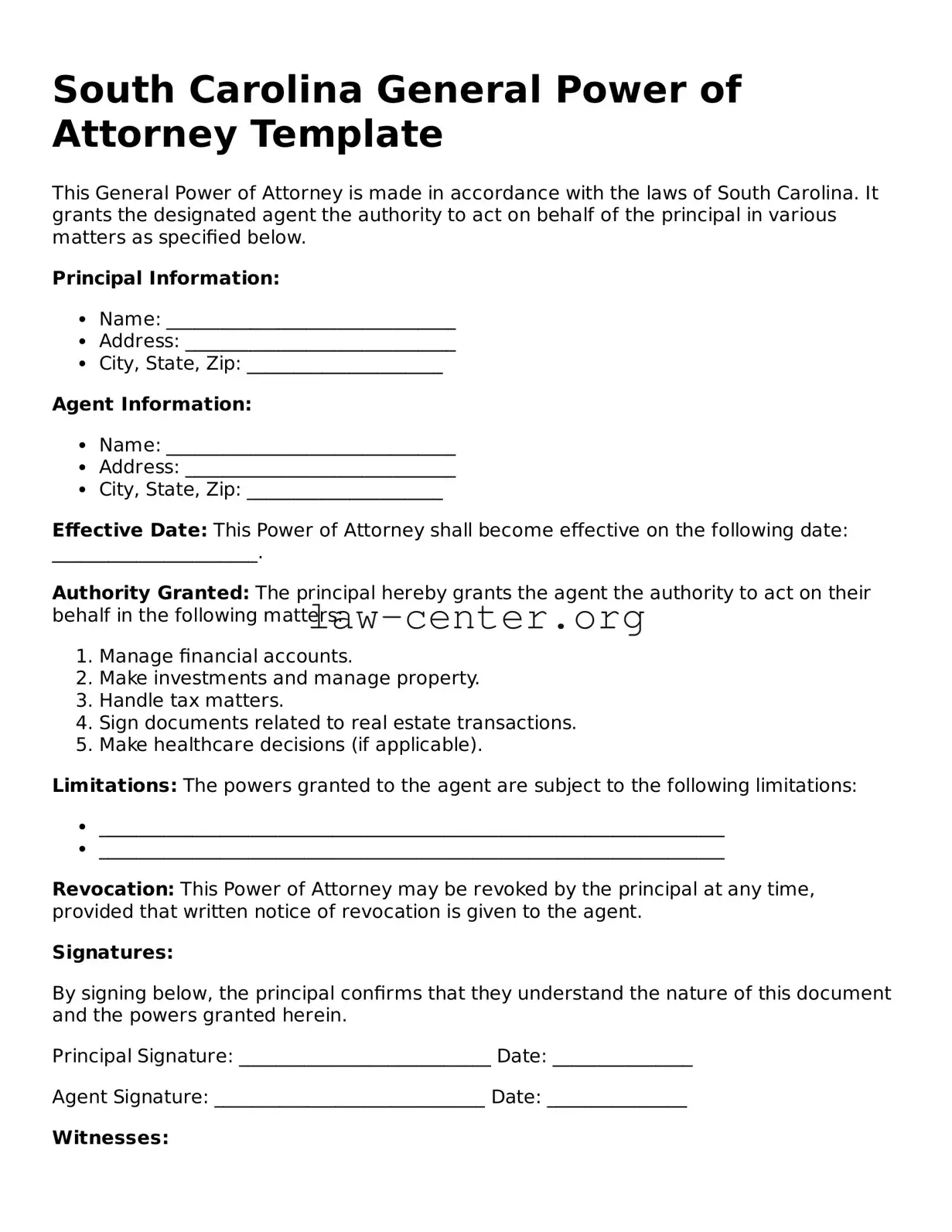 Attorney-Approved South Carolina General Power of Attorney Document