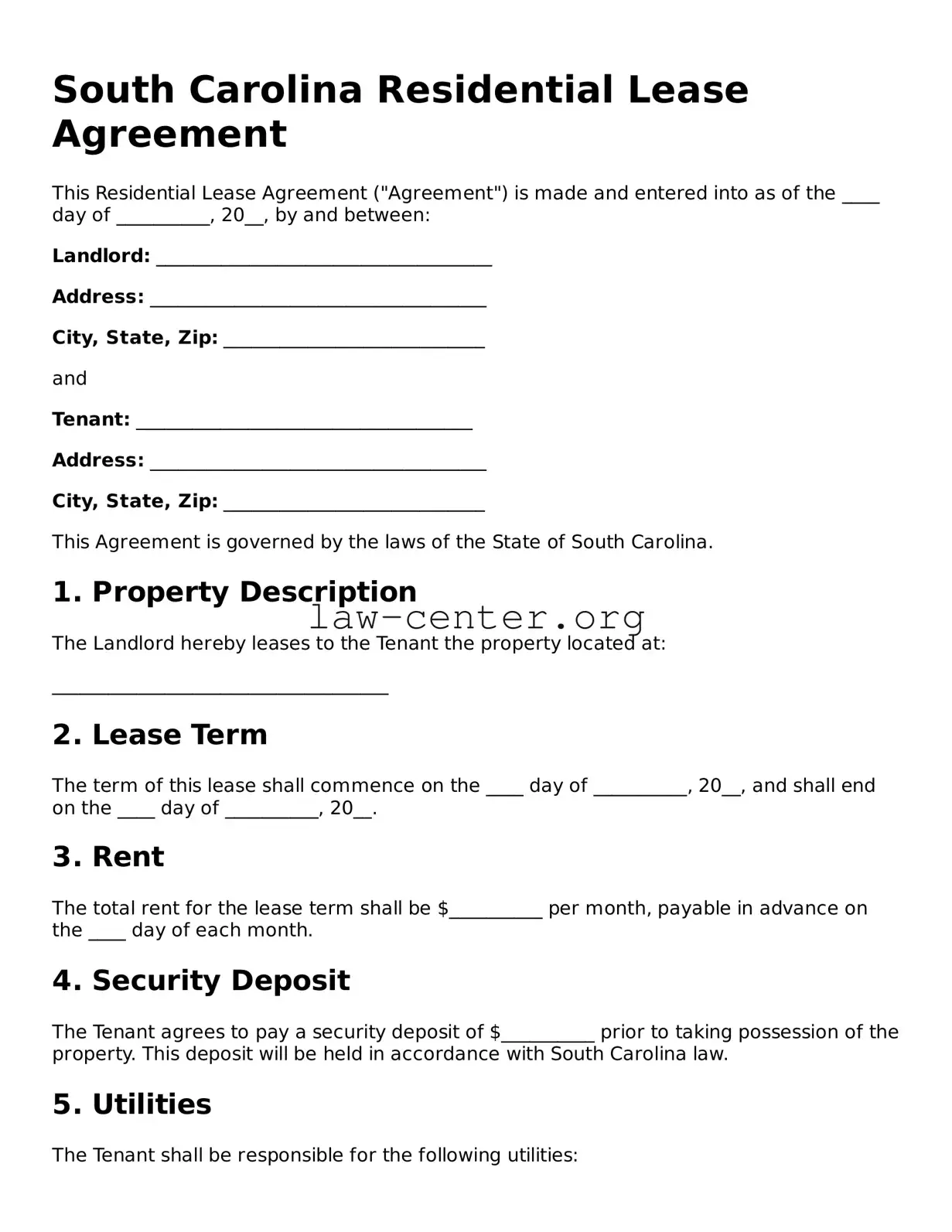 Attorney-Approved South Carolina Residential Lease Agreement Document