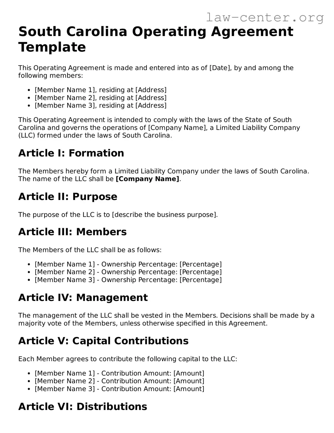 Attorney-Approved South Carolina Operating Agreement Document