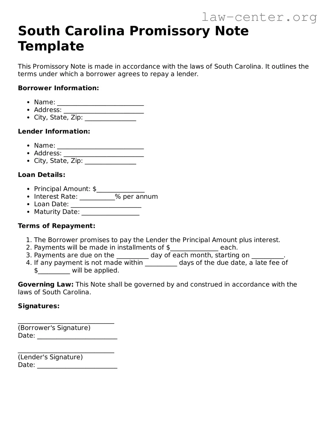 Attorney-Approved South Carolina Promissory Note Document