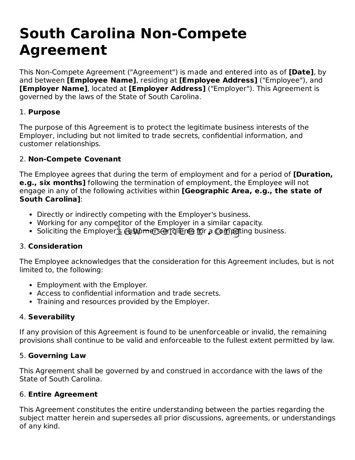 Attorney-Approved South Carolina Non-compete Agreement Document