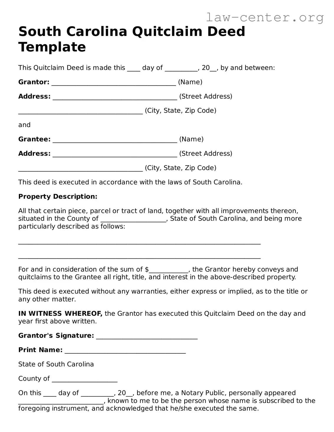 Attorney-Approved South Carolina Quitclaim Deed Document